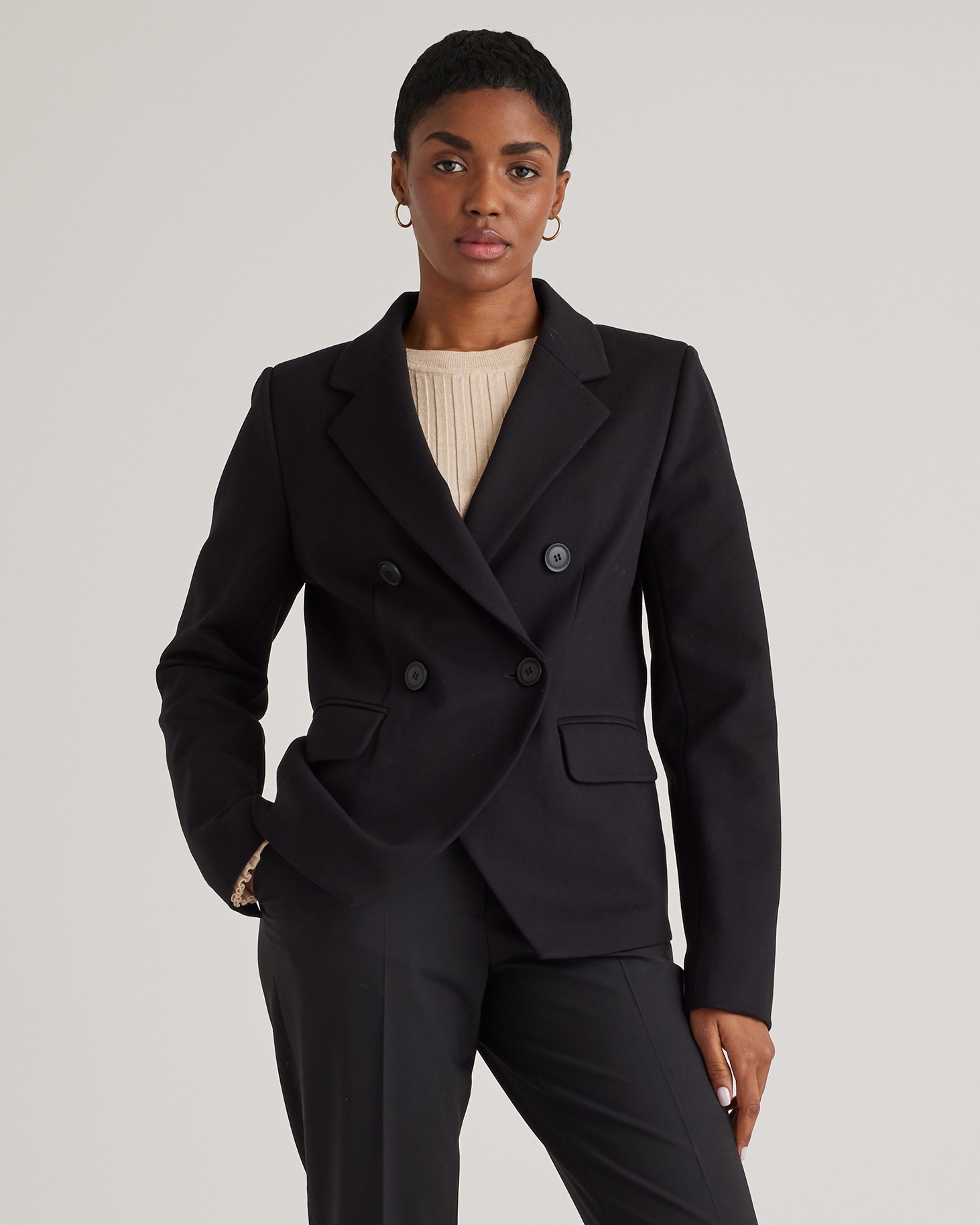 Quince Women's Ultra-stretch Ponte Double Breasted Blazer In Black