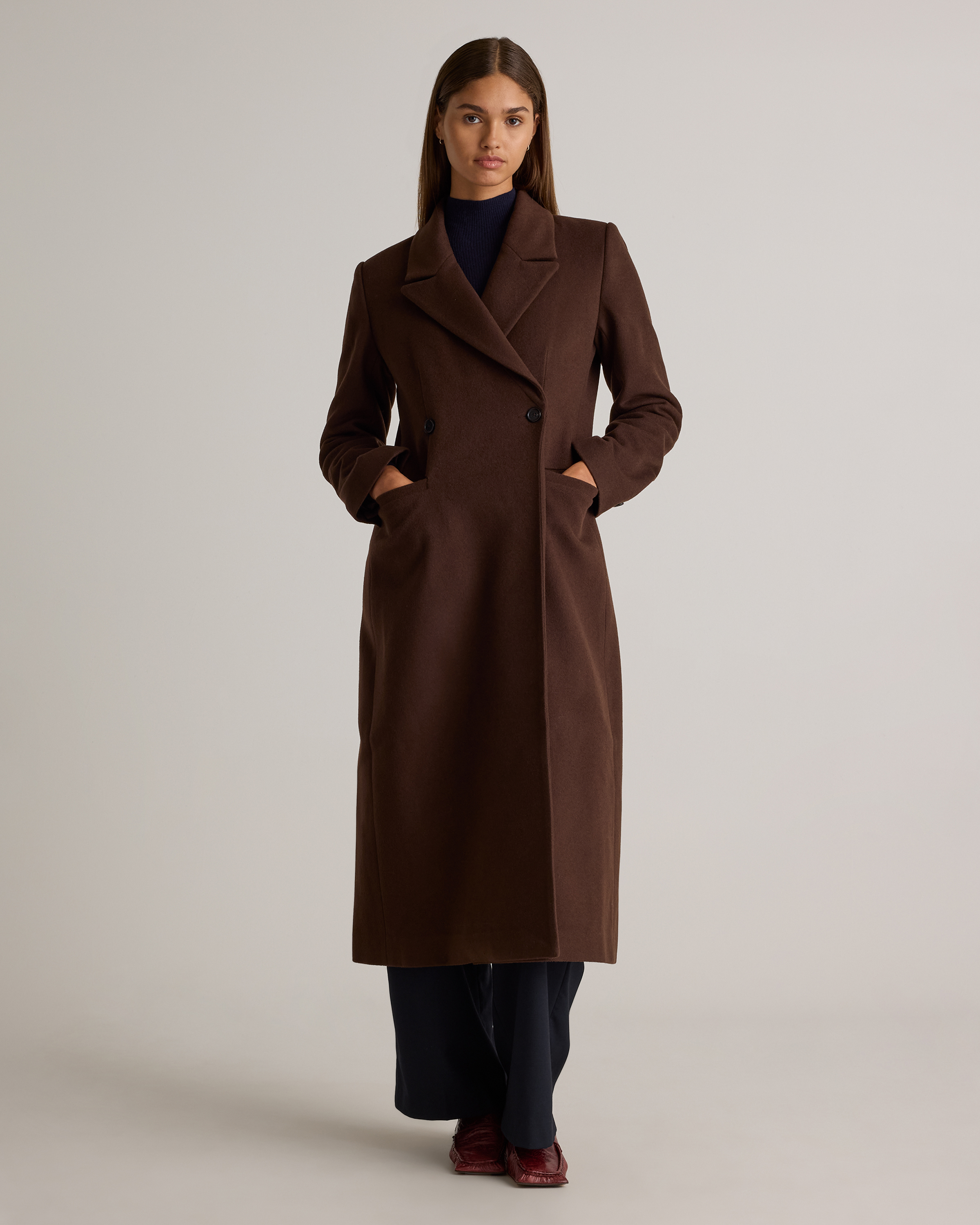 Italian Wool Tailored Coat in Dark Chocolate
