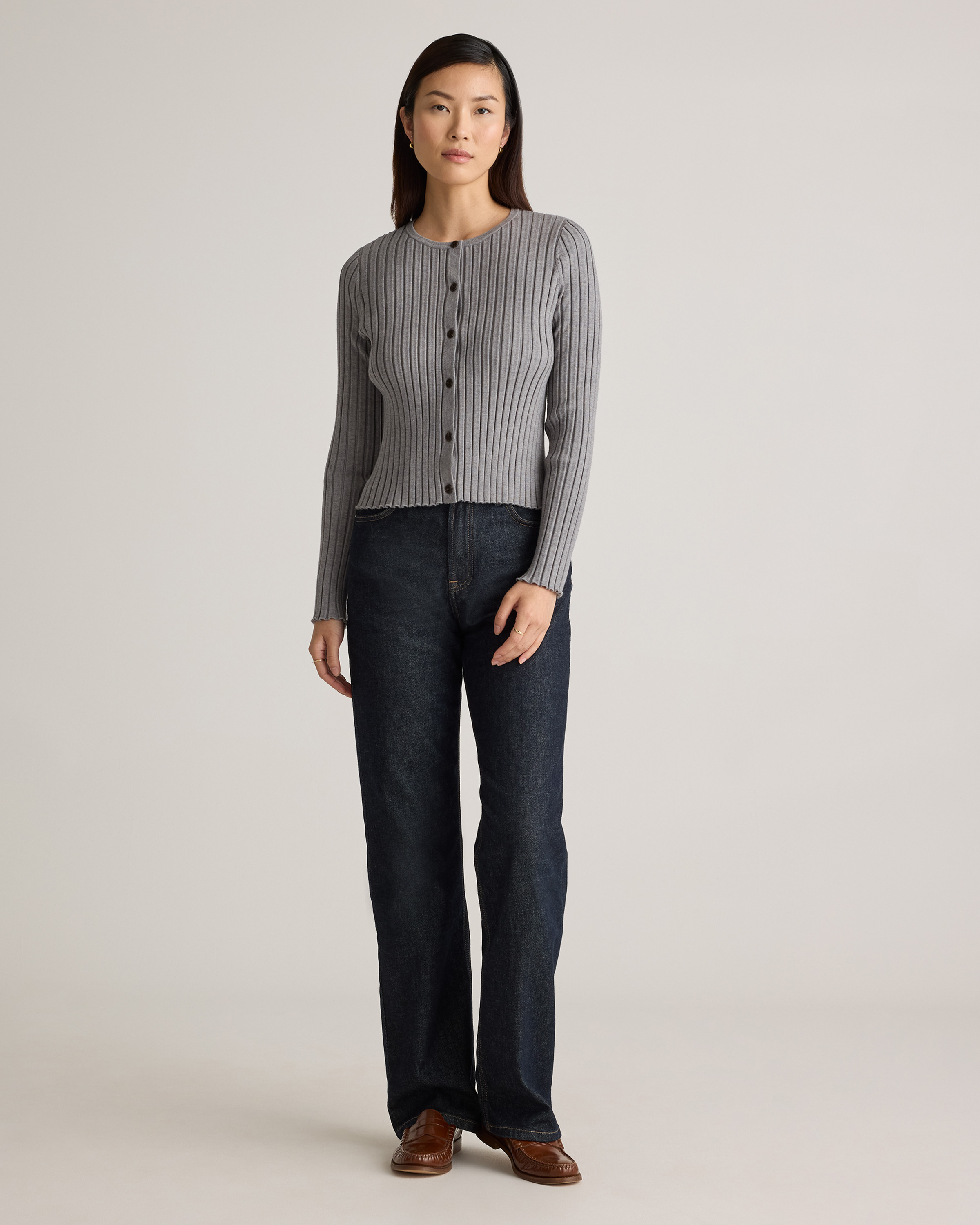 Eco-Knit Cropped Rib Cardigan in Warm Taupe