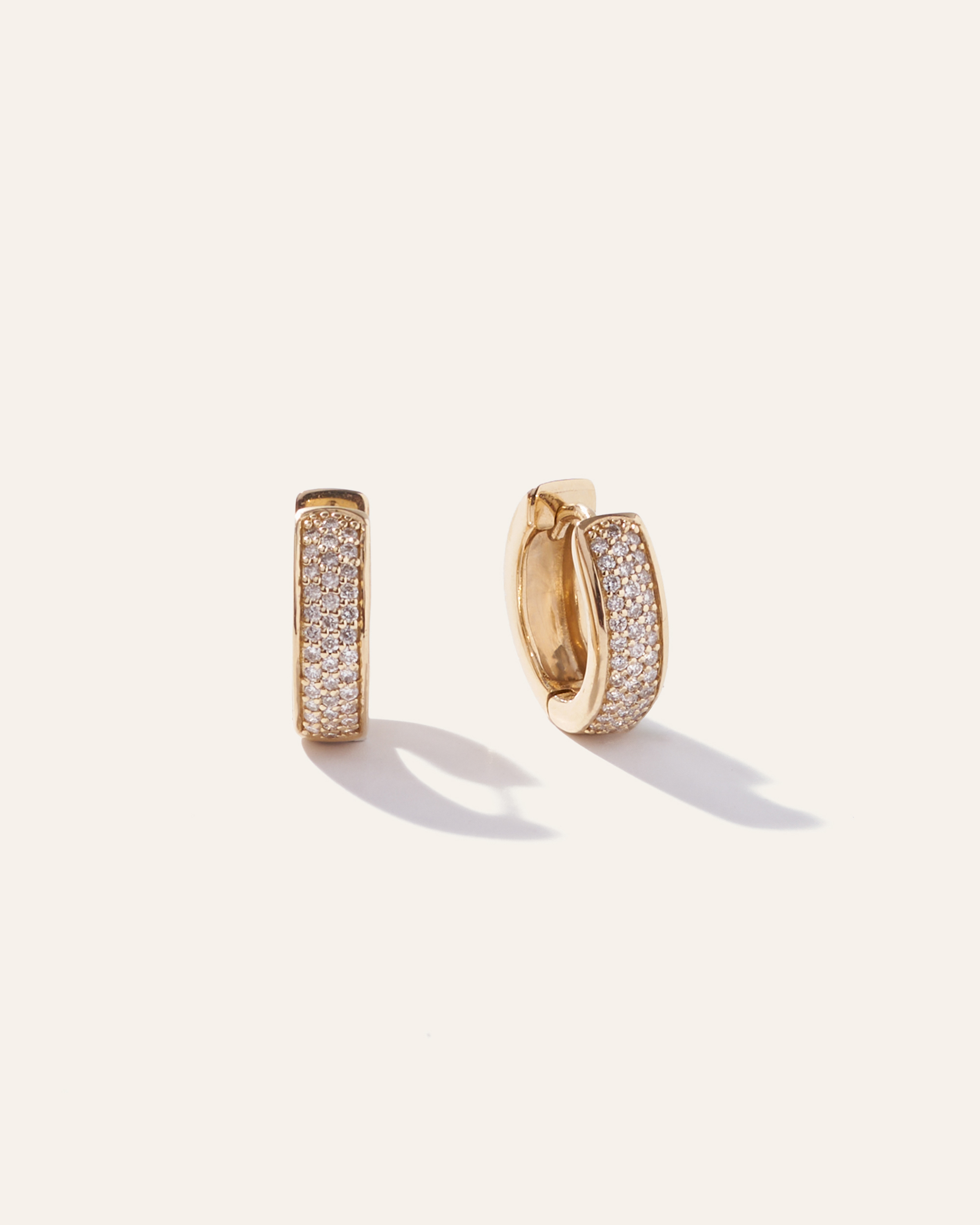 14K Gold Diamond Pave Multirow Huggie Hoops