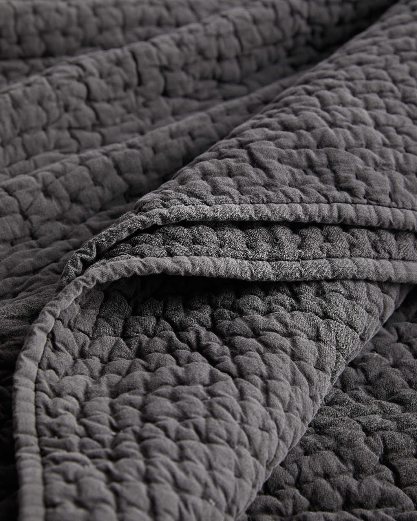 Stonewashed Handcrafted Cotton Quilt Set - Charcoal - 4 - Thumbnail