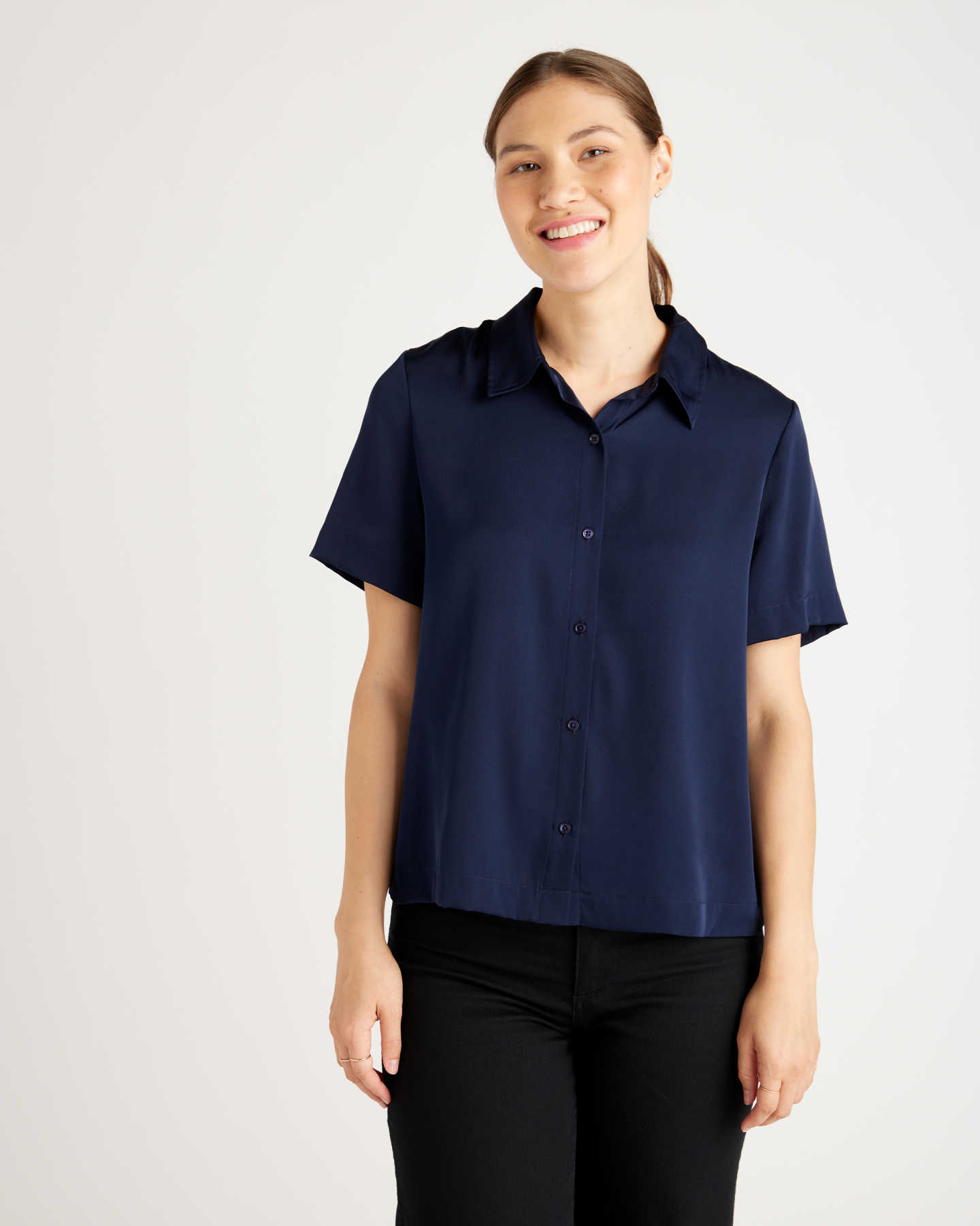 Washable Stretch Silk Short Sleeve Blouse | Quince