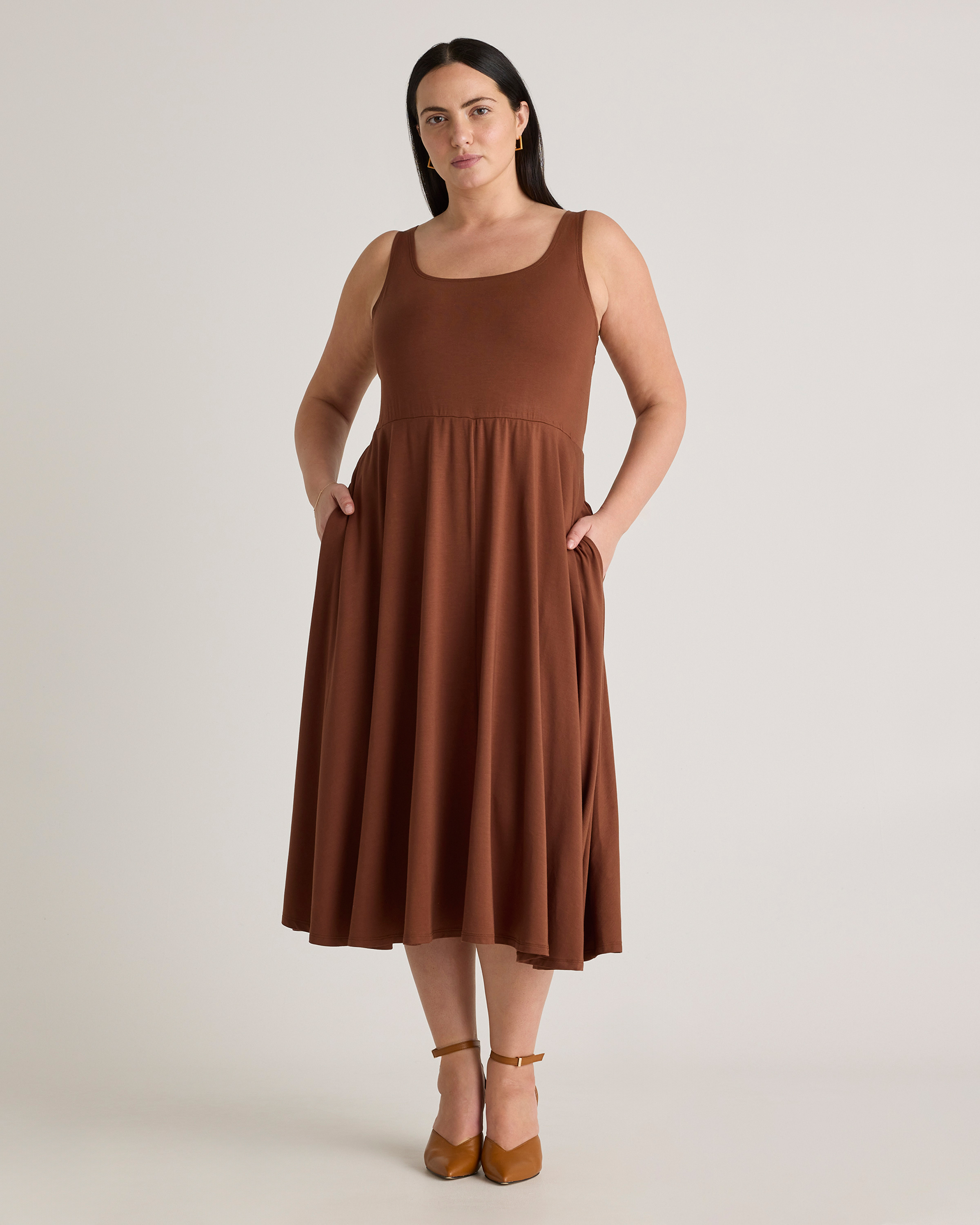 Shop Quince Women's Tencel Jersey Fit & Flare Dress In Brown