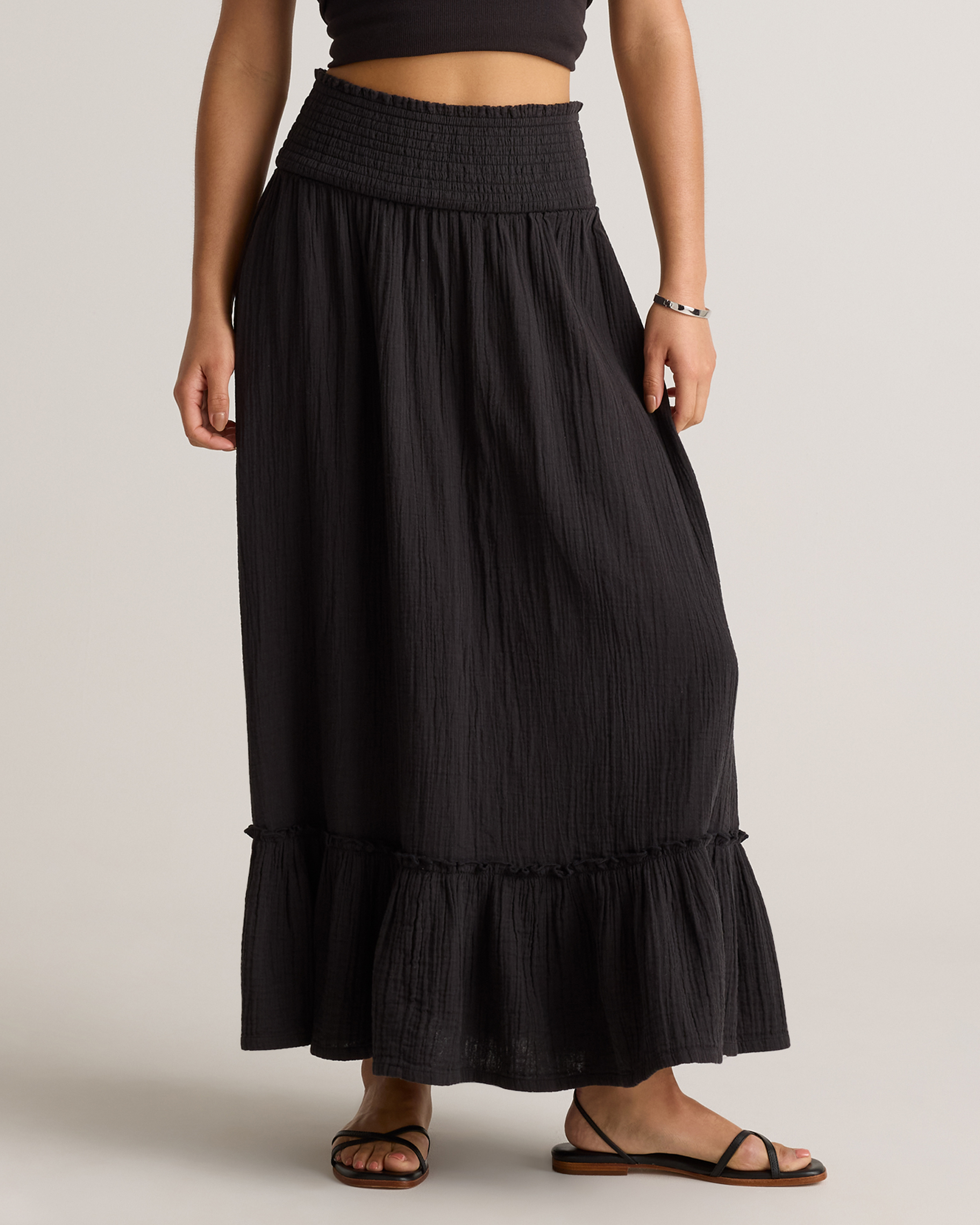 100% Organic Cotton Gauze Smocked Maxi Skirt