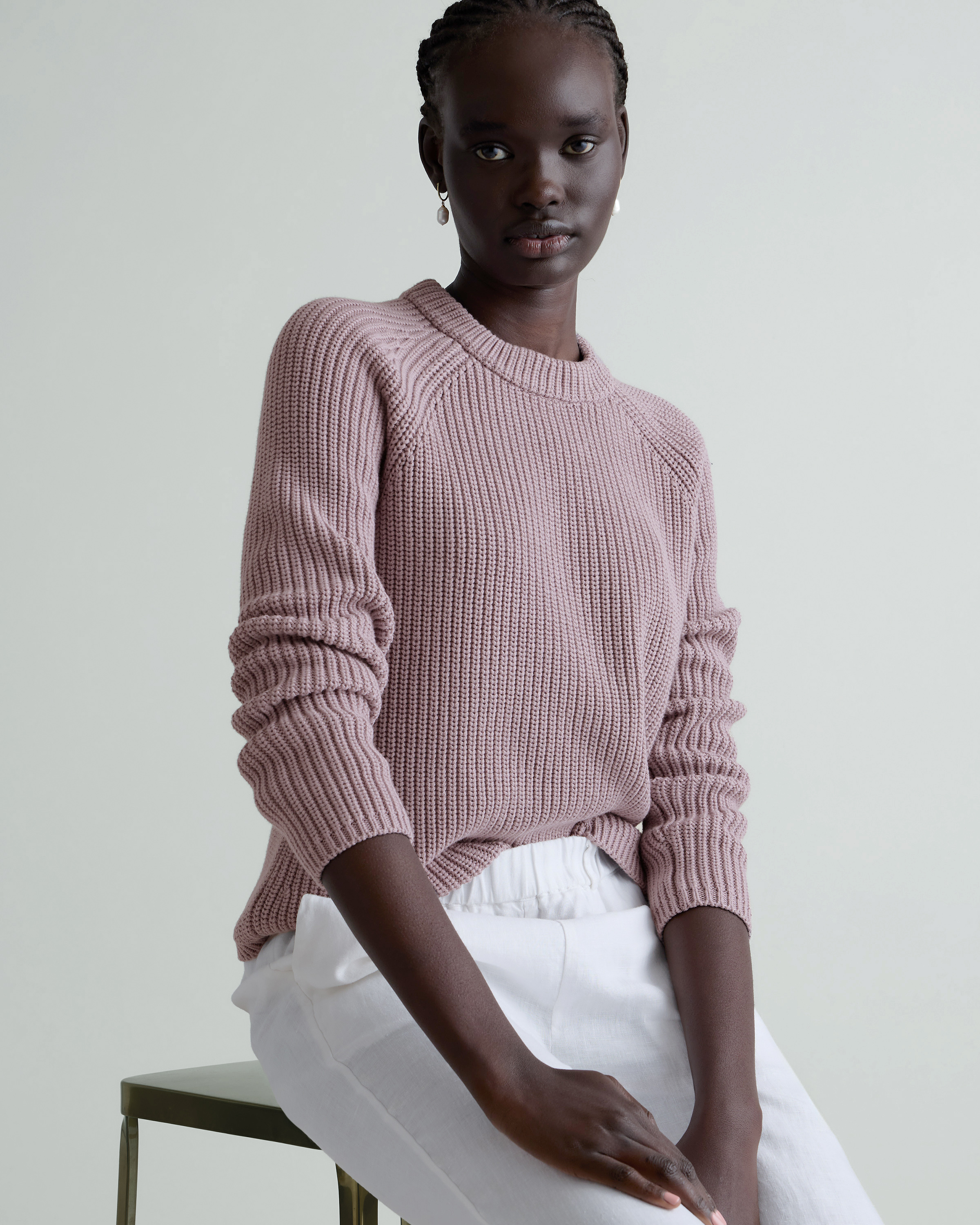 100% Organic Cotton Fisherman Crew Sweater in Heather Brown