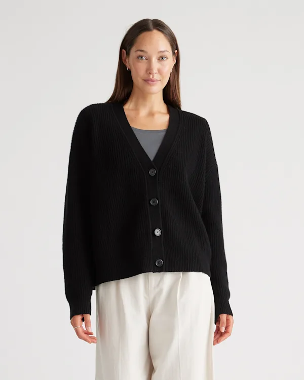 Mongolian Spring Cashmere Fisherman Boxy Cropped Cardigan Sweater