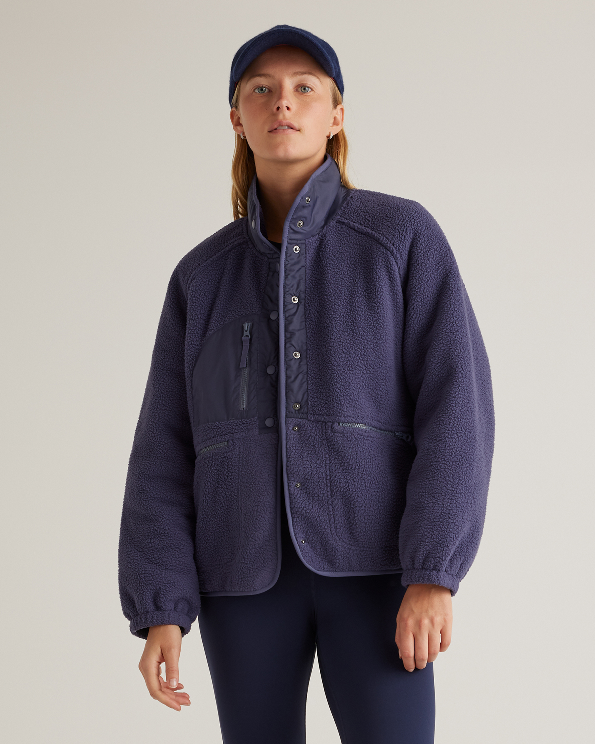 Shop Quince Women's Sherpa Snap Front Jacket In Navy