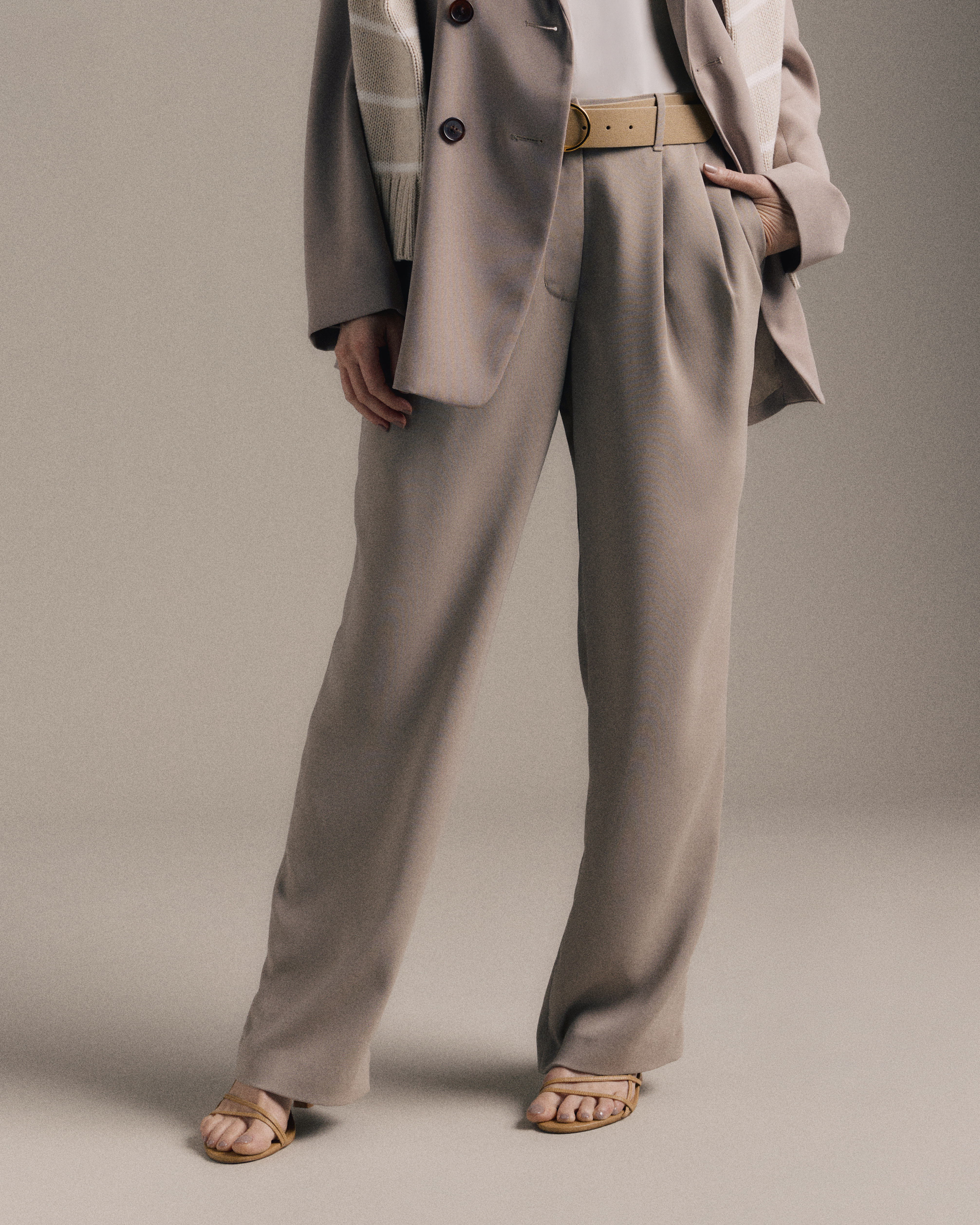 Stretch Crepe Pleated Wide Leg Pants