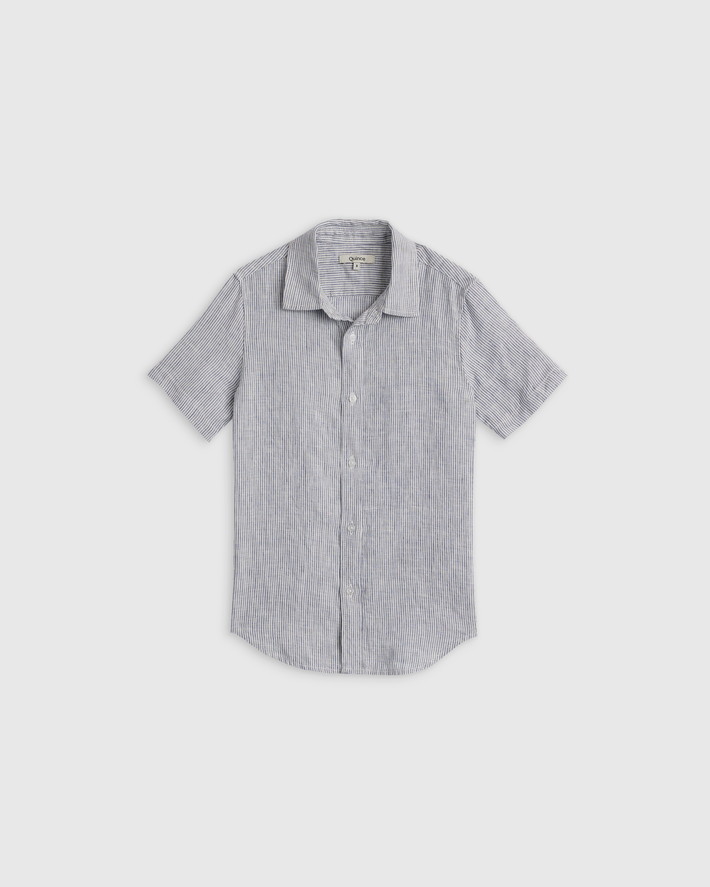 Shop Quince 100% European Linen Short Sleeve Shirt In Blue Pinstripe