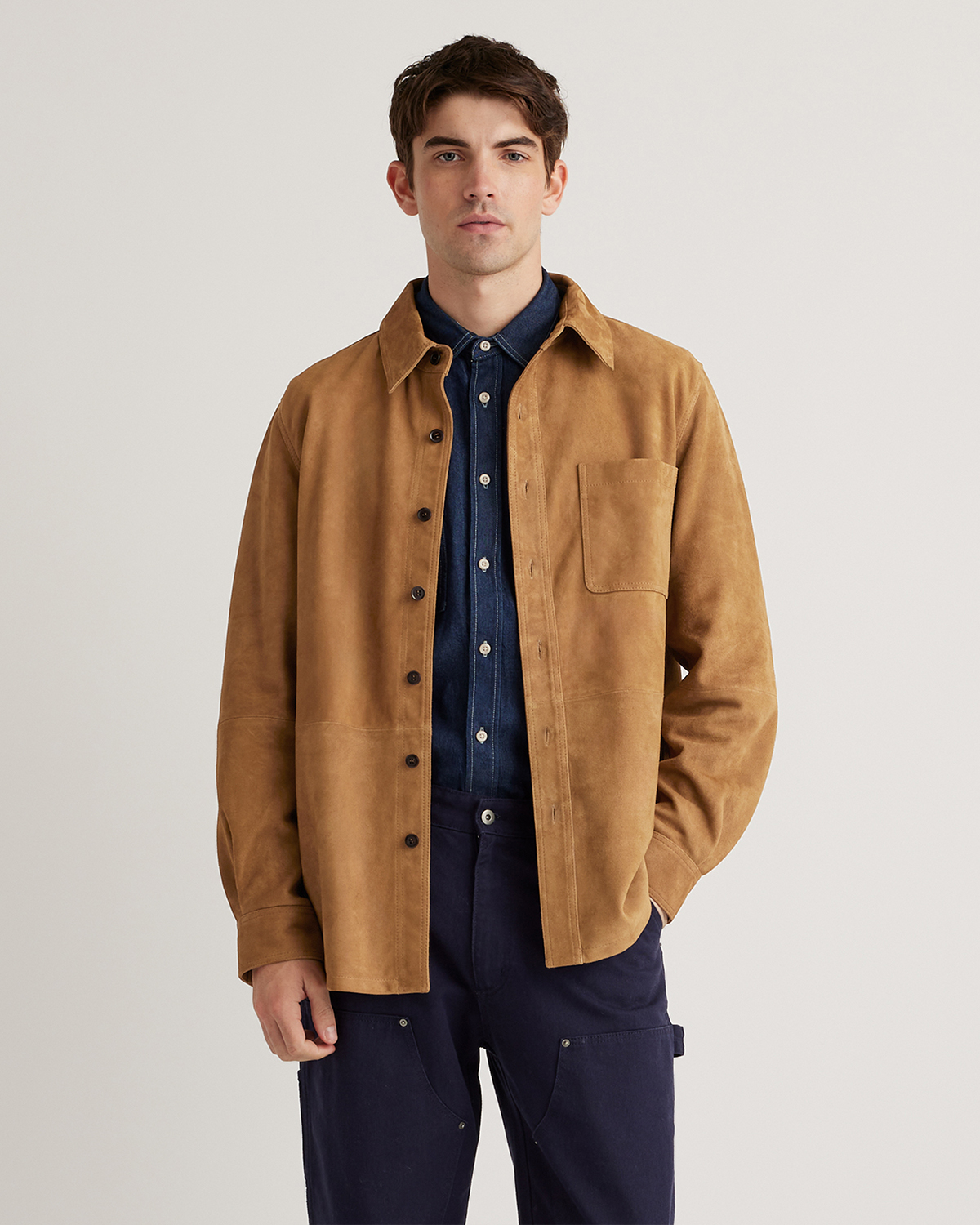 Quince Men's 100% Suede Overshirt In Cognac