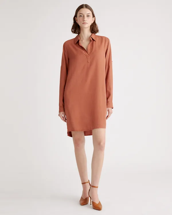 Vintage Wash Tencel Roll Sleeve Tunic Dress