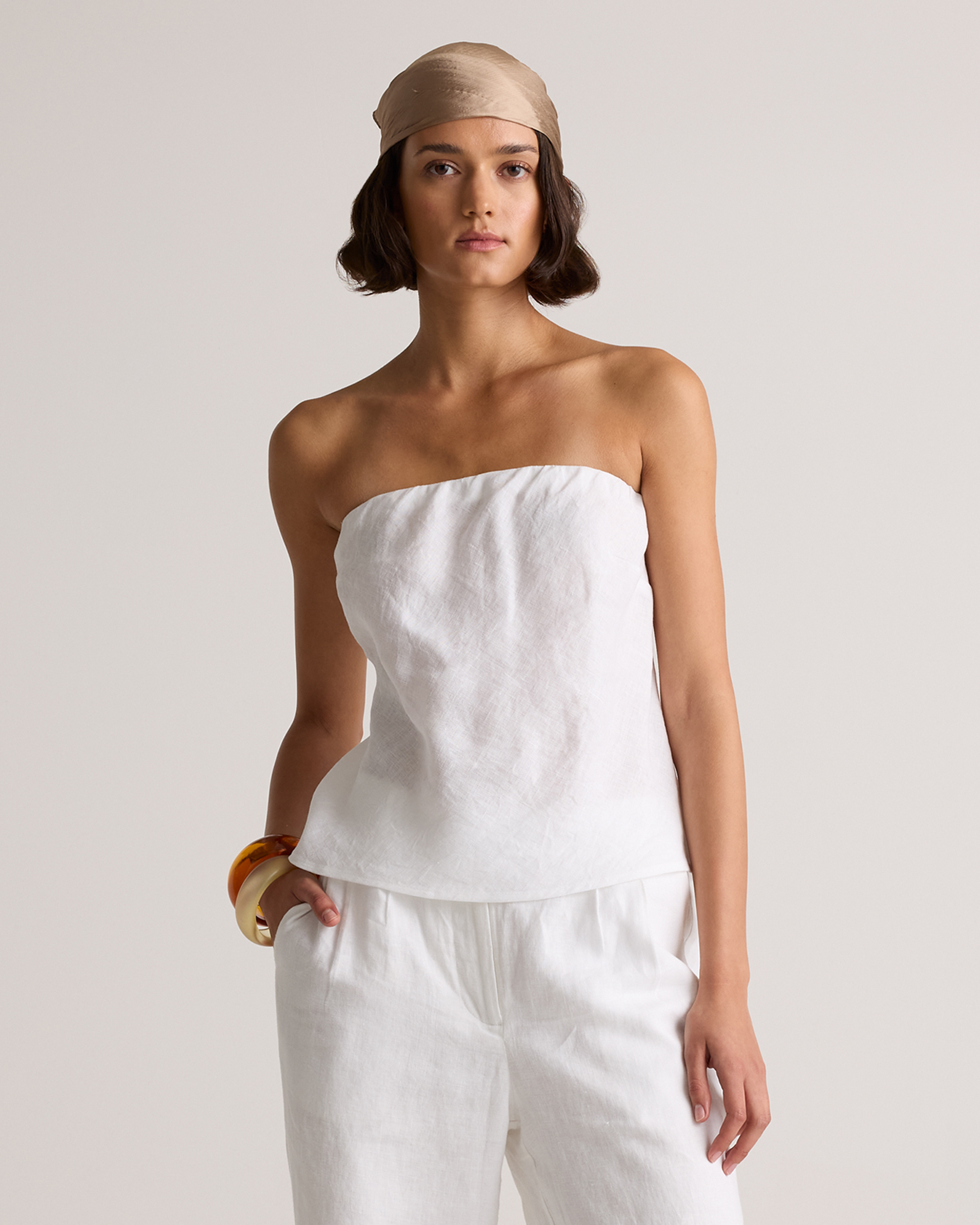 100% European Linen Strapless Top in White