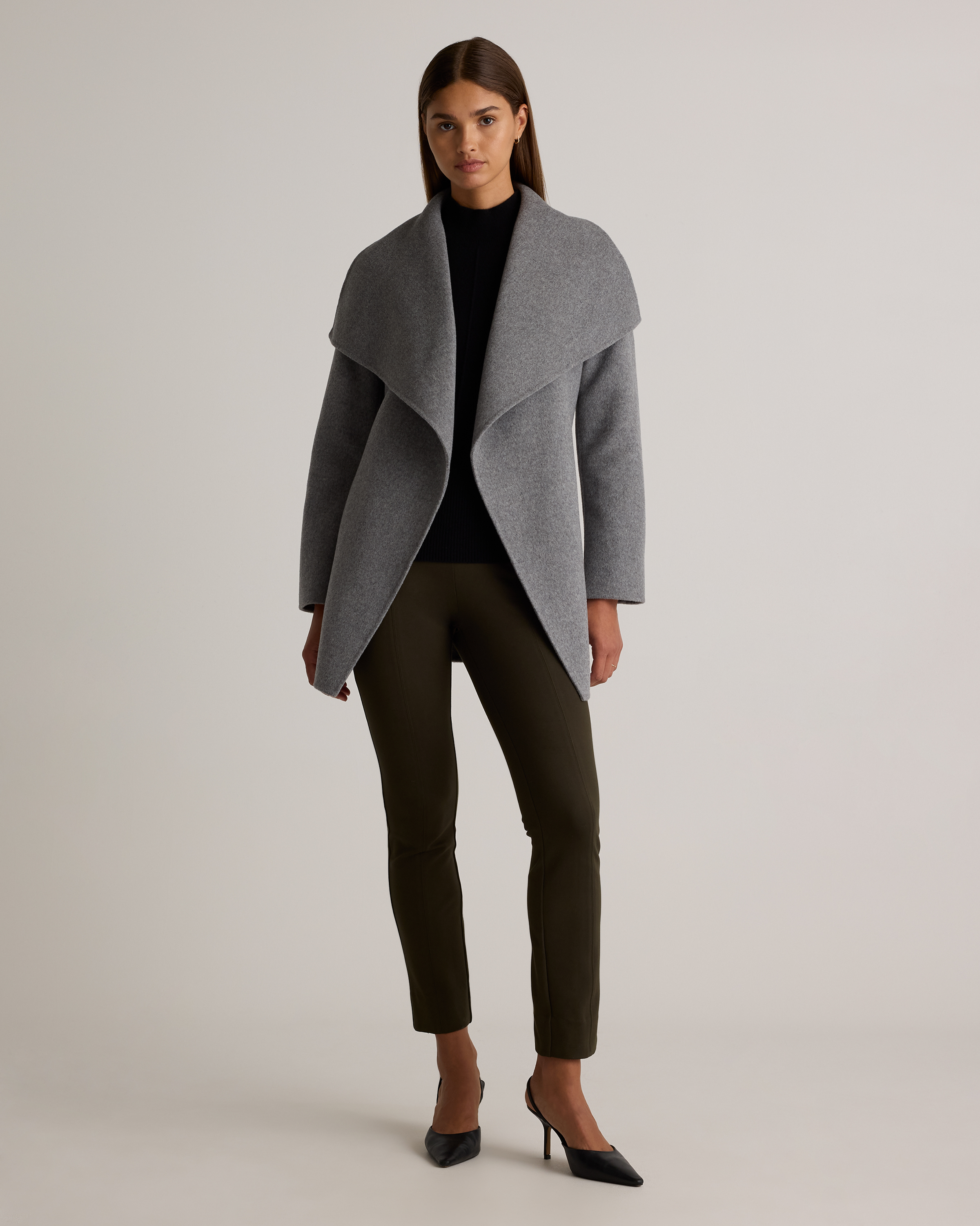 Double-Faced Merino Wool Draped Collar Short Wrap Coat