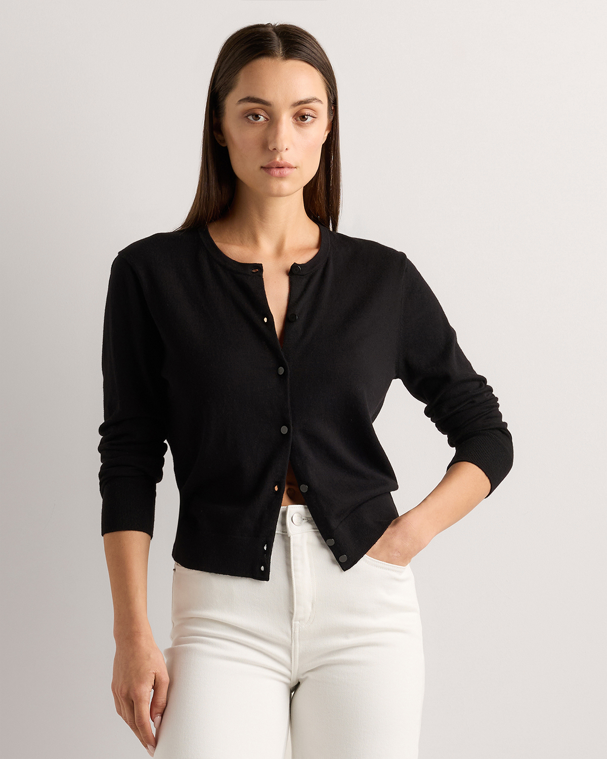 Lightweight Cotton Cashmere Crew Cardigan