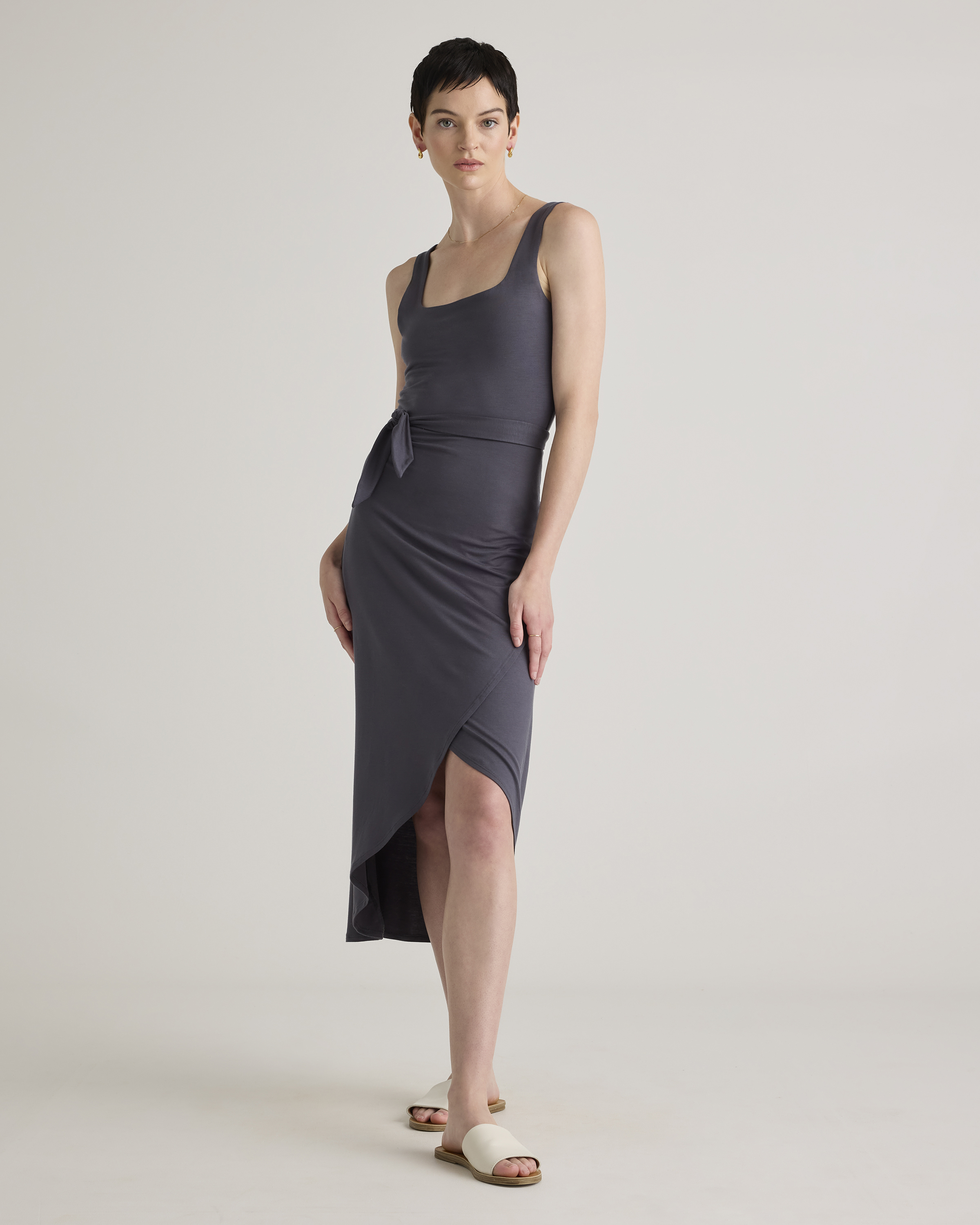 Shop Quince Women's Tencel Jersey Side Tie Midi Dress In Carbon Grey
