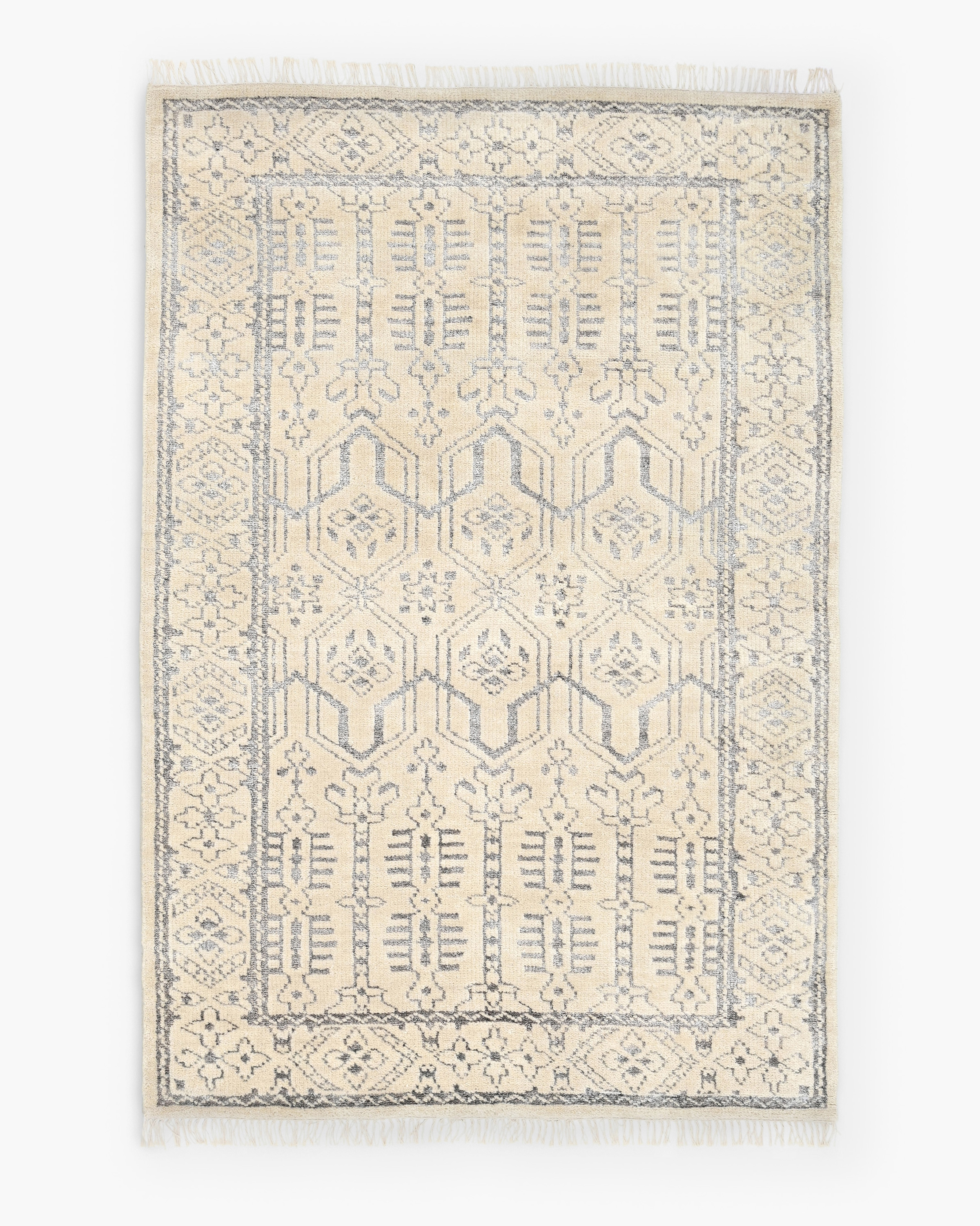 Quince Florence Hand-knotted Wool Rug In Ivory/grey