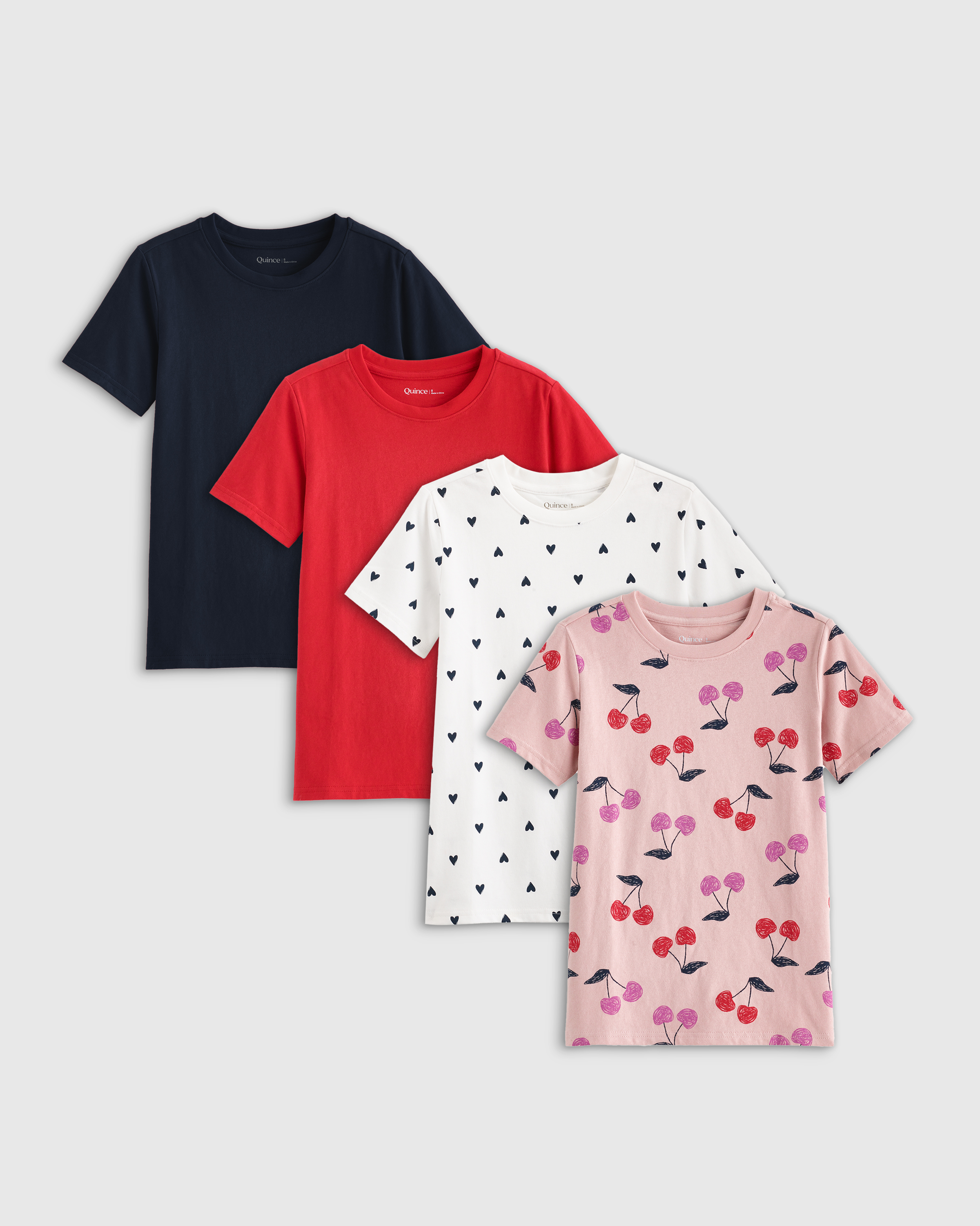 Shop Quince Jersey Short Sleeve T-shirt 4-pack In Cherries/navy Hearts