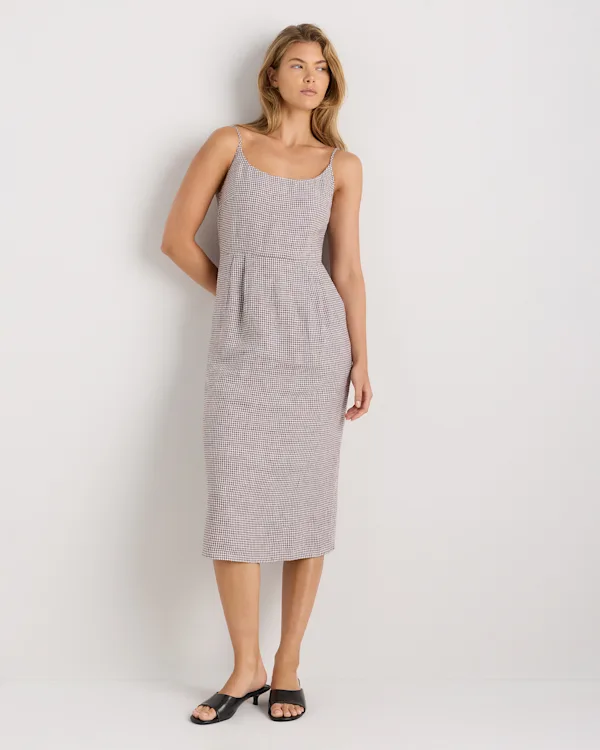 100% European Linen Scoop Neck Midi Dress