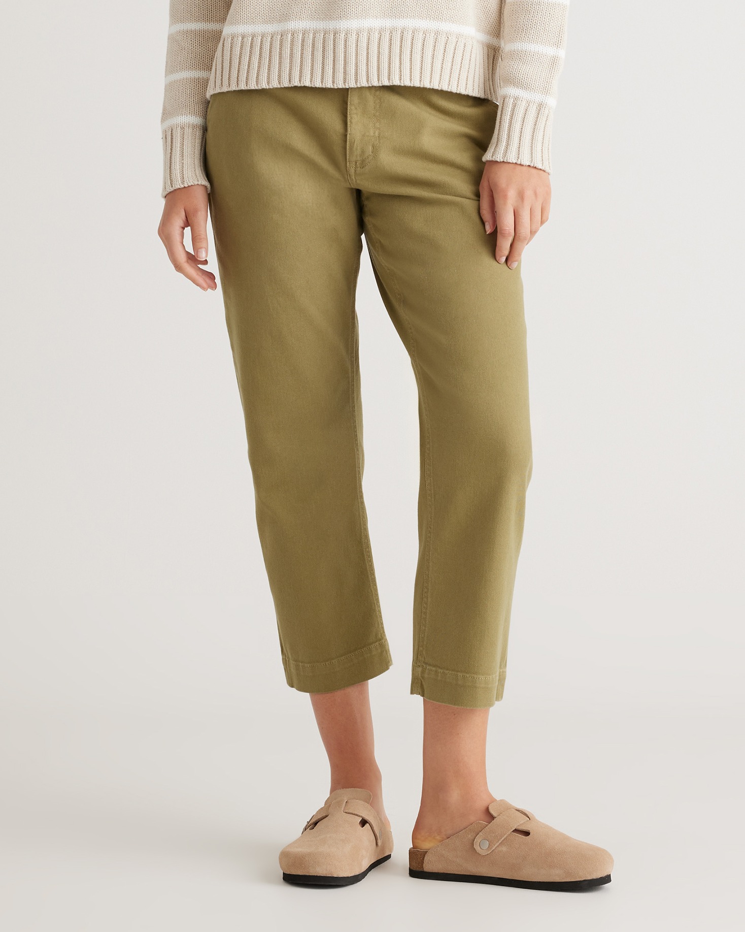 Shop Quince Women's Organic Stretch Cotton Twill Straight Leg Cropped Pants In Olive