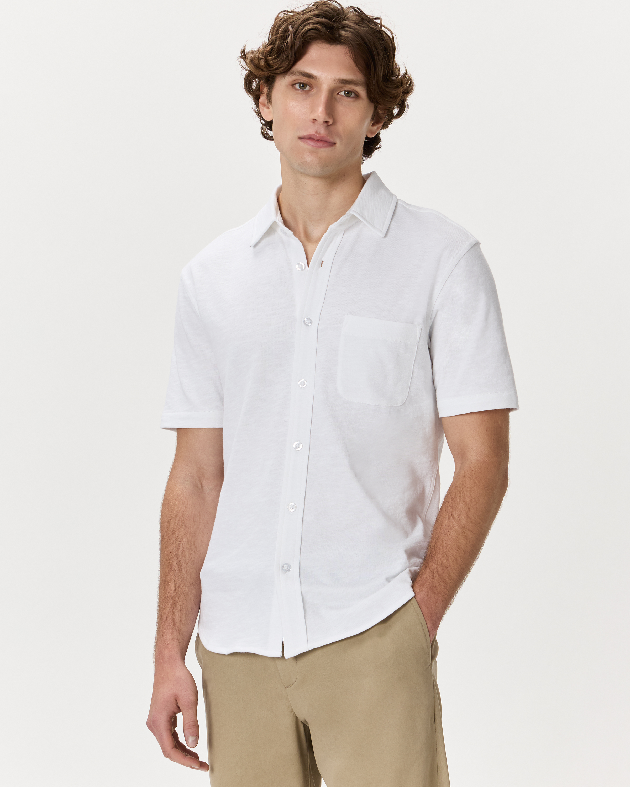 100% Organic Cotton Slub Short Sleeve Button Up Shirt