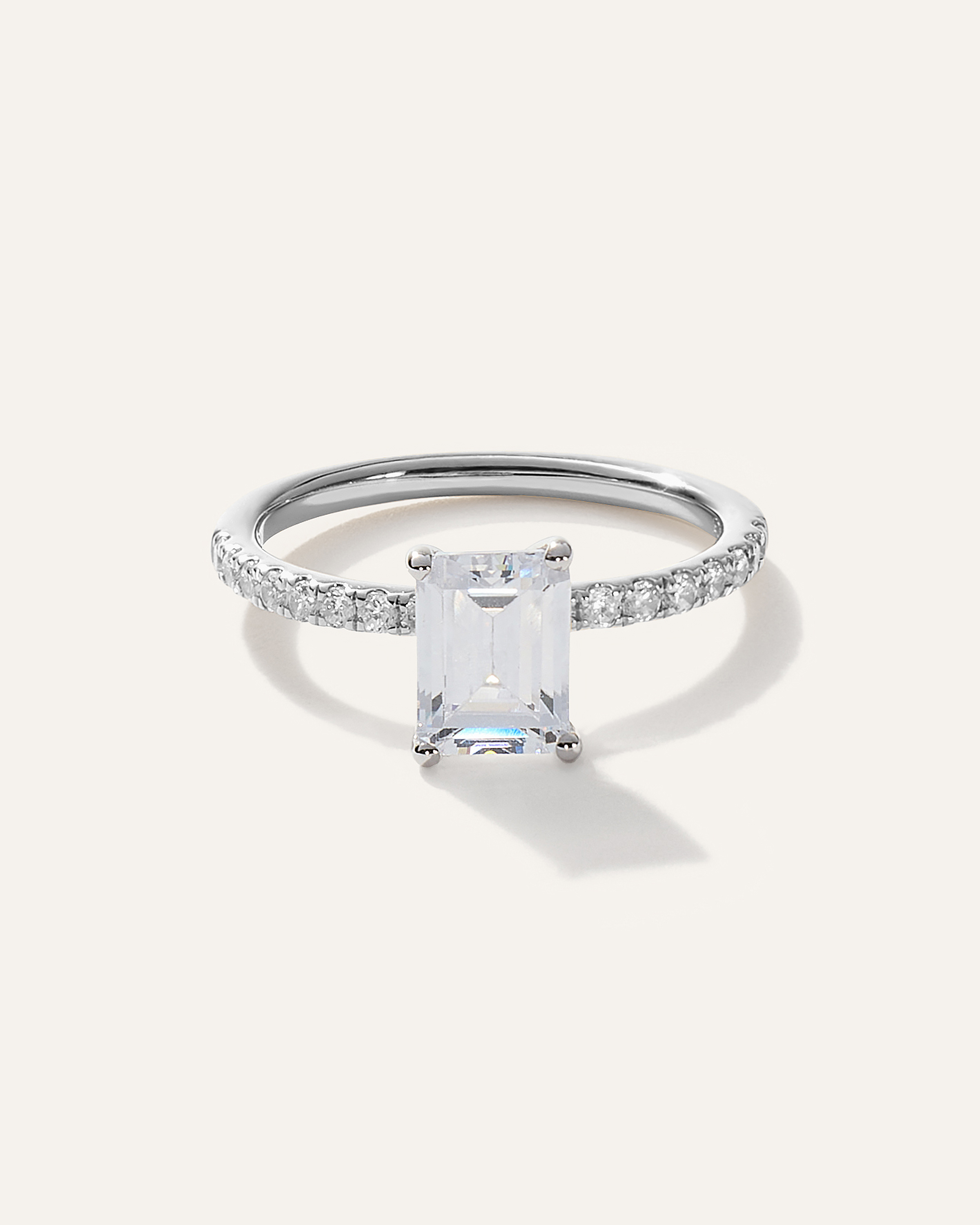 Lab Grown Diamond Emerald Petite Pave Engagement Ring - 2ct