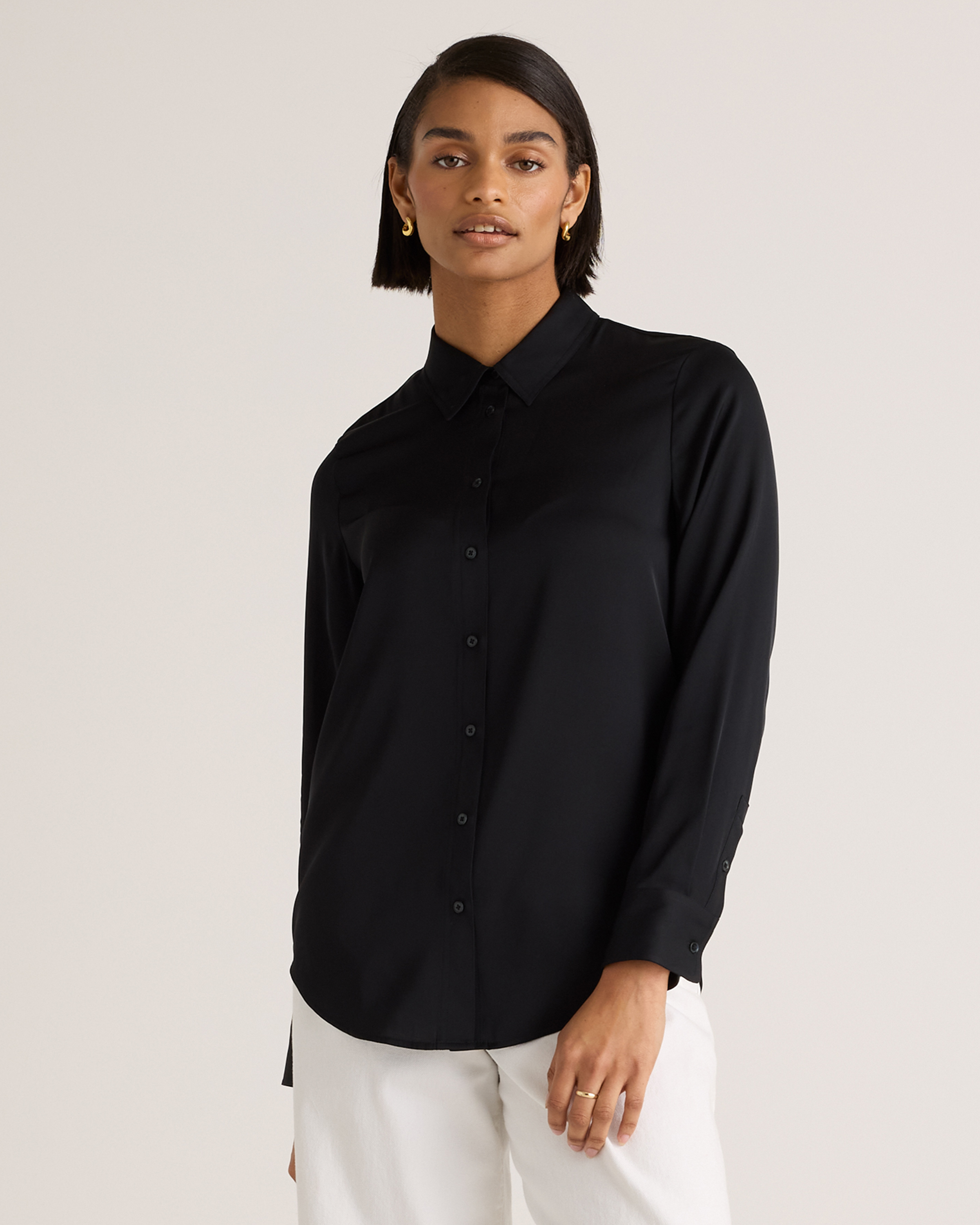 Shop Quince Women's 100% Washable Silk Stretch Blouse In Black