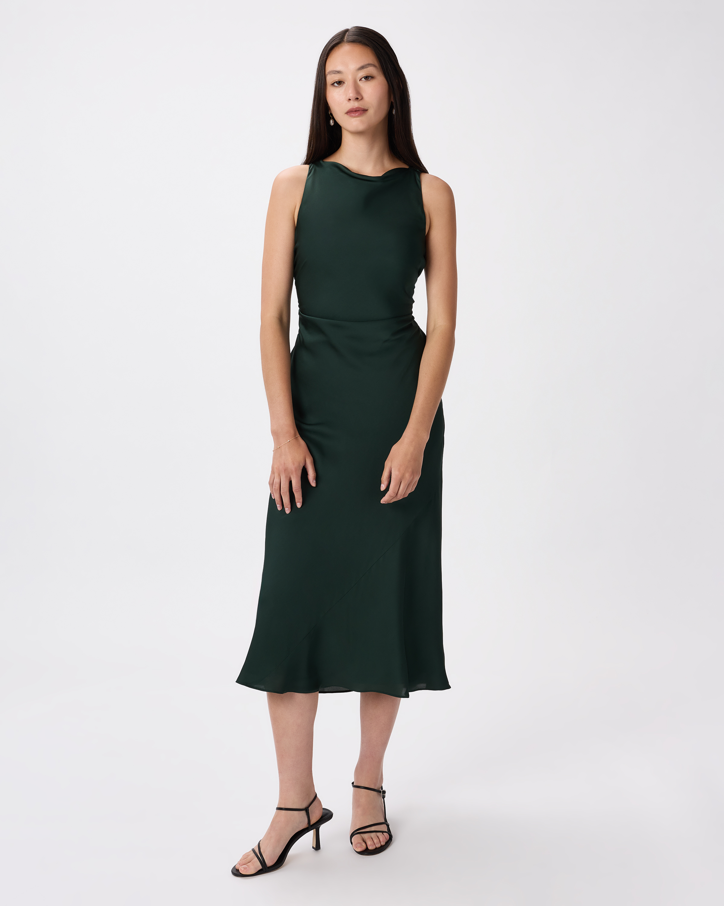 Washable Stretch Silk High Neck Midi Dress in Caper Eclipse