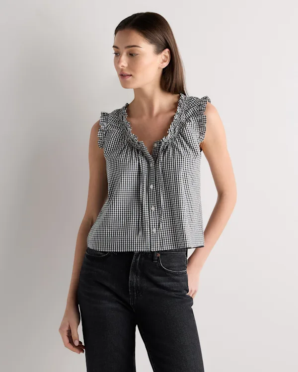 Cotton Viscose Voile Ruffle Trim Tank