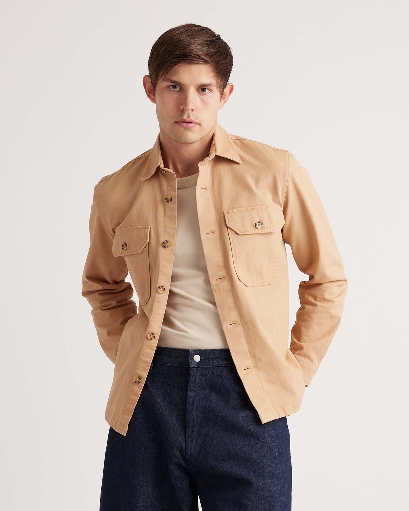Quince Men's Double-brushed Stretch Overshirt In Camel