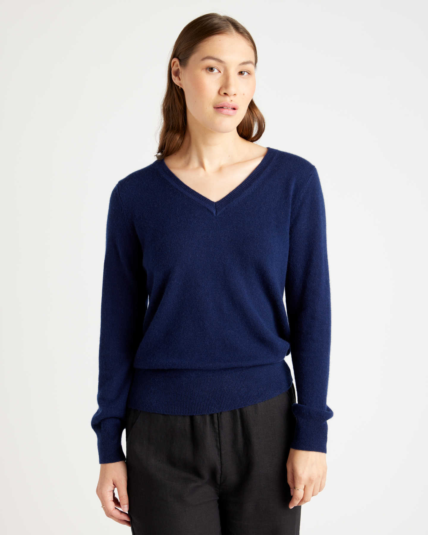 Mongolian Cashmere V-Neck Sweater - Navy - 13