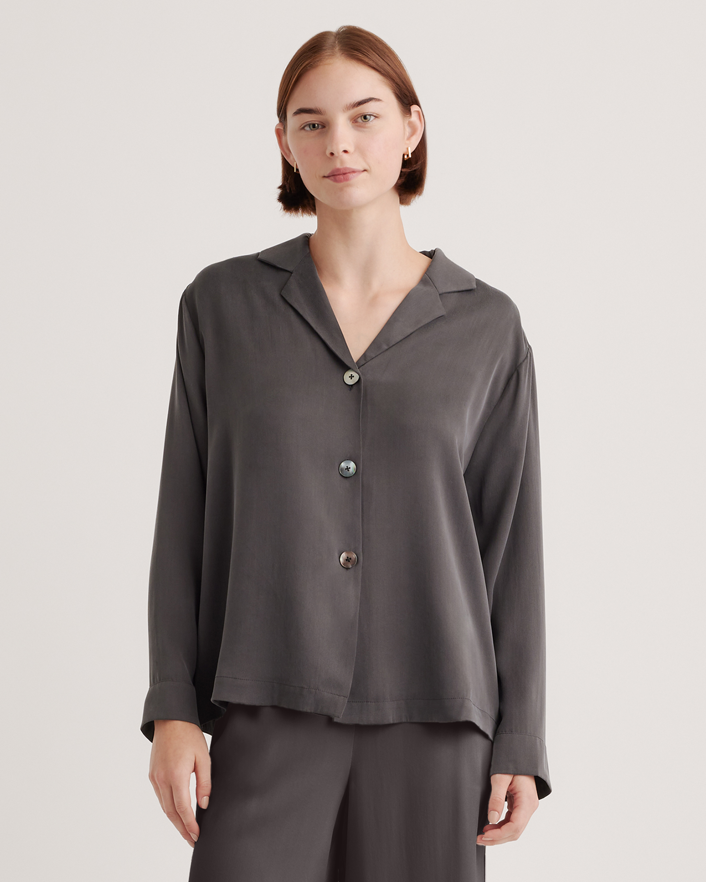 Quince Women's Pajama Long Sleeve Top In Charcoal