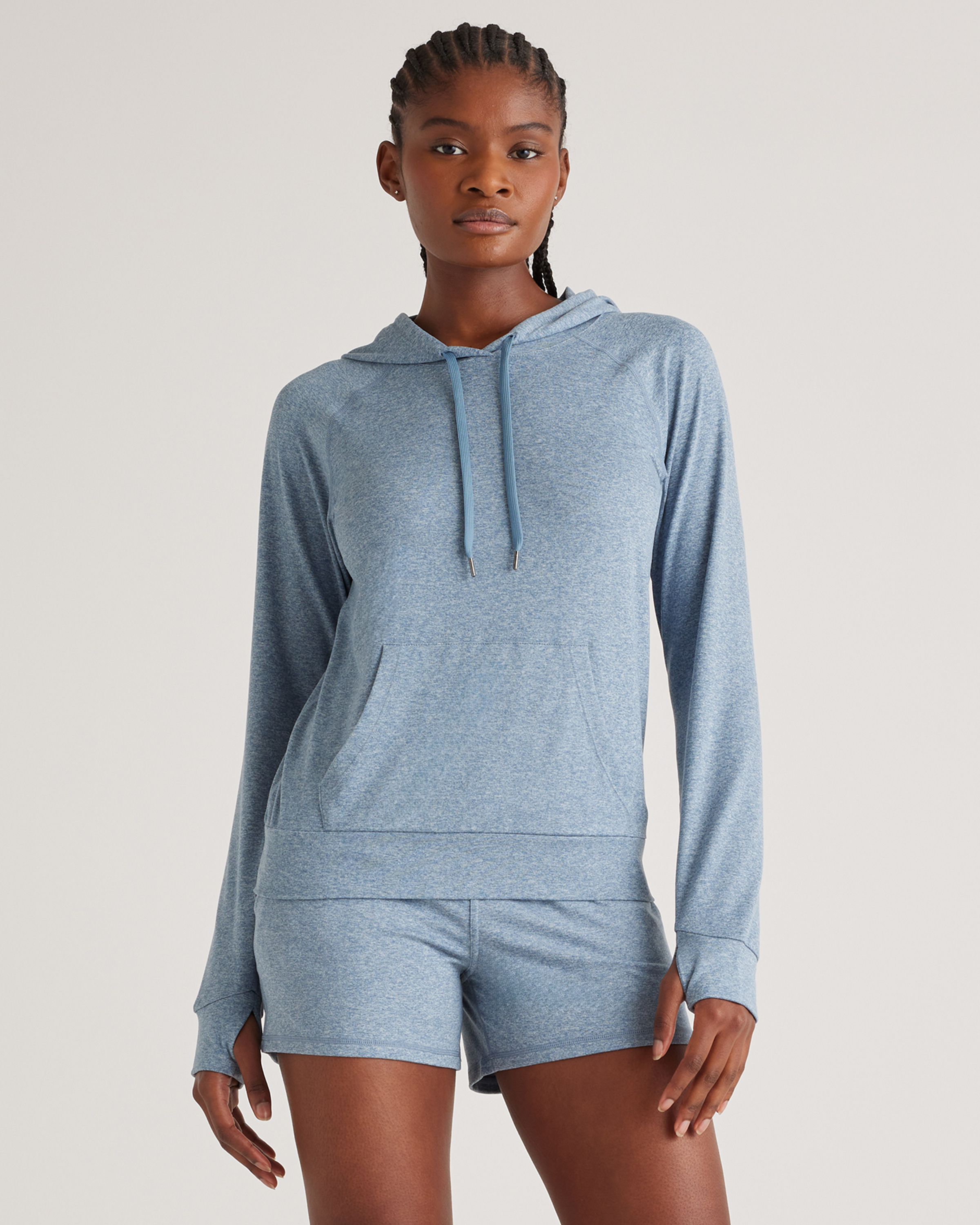 Quince Women's Flowknit Pullover Hoodie In Heather Sky Blue