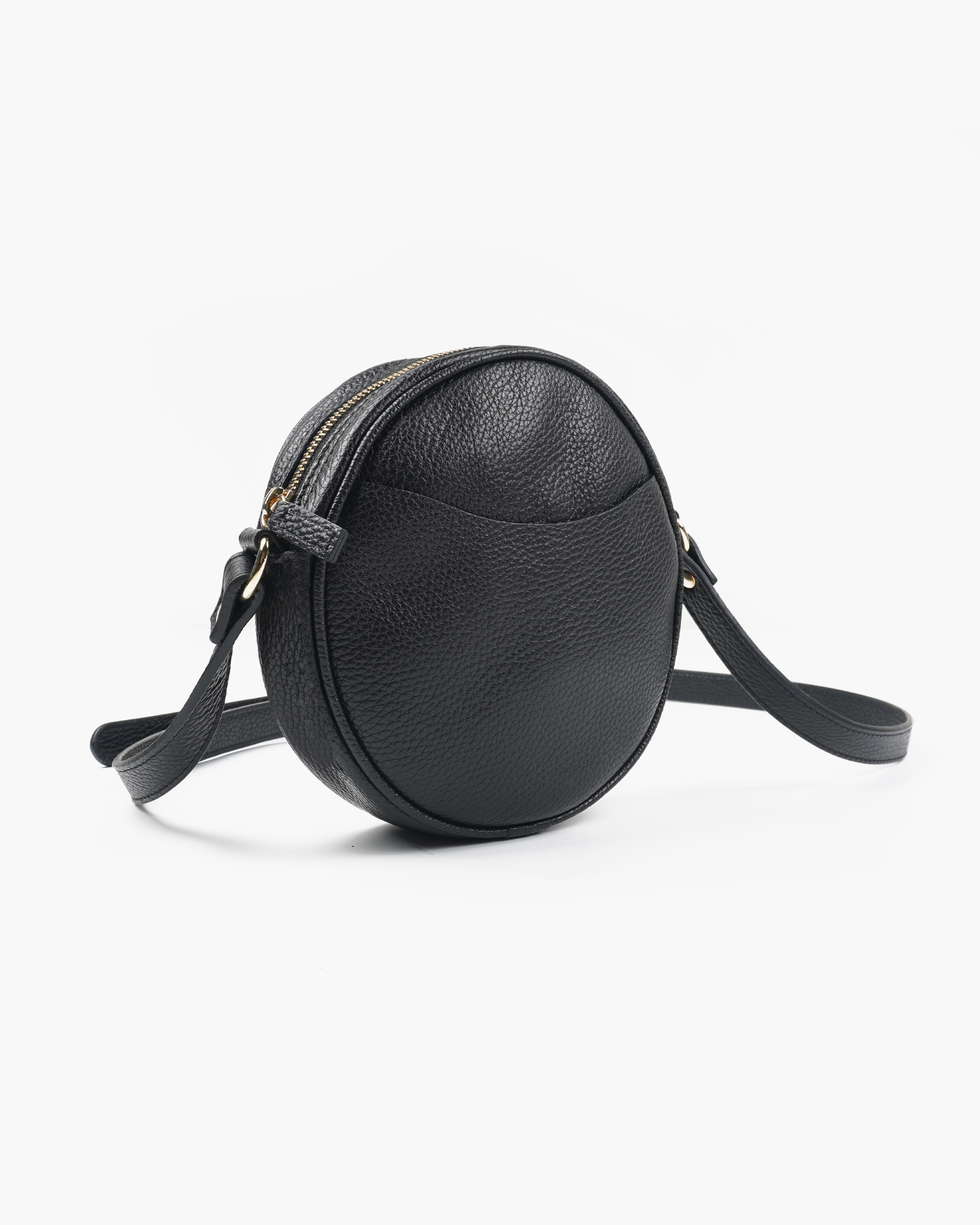 black leather circle bag