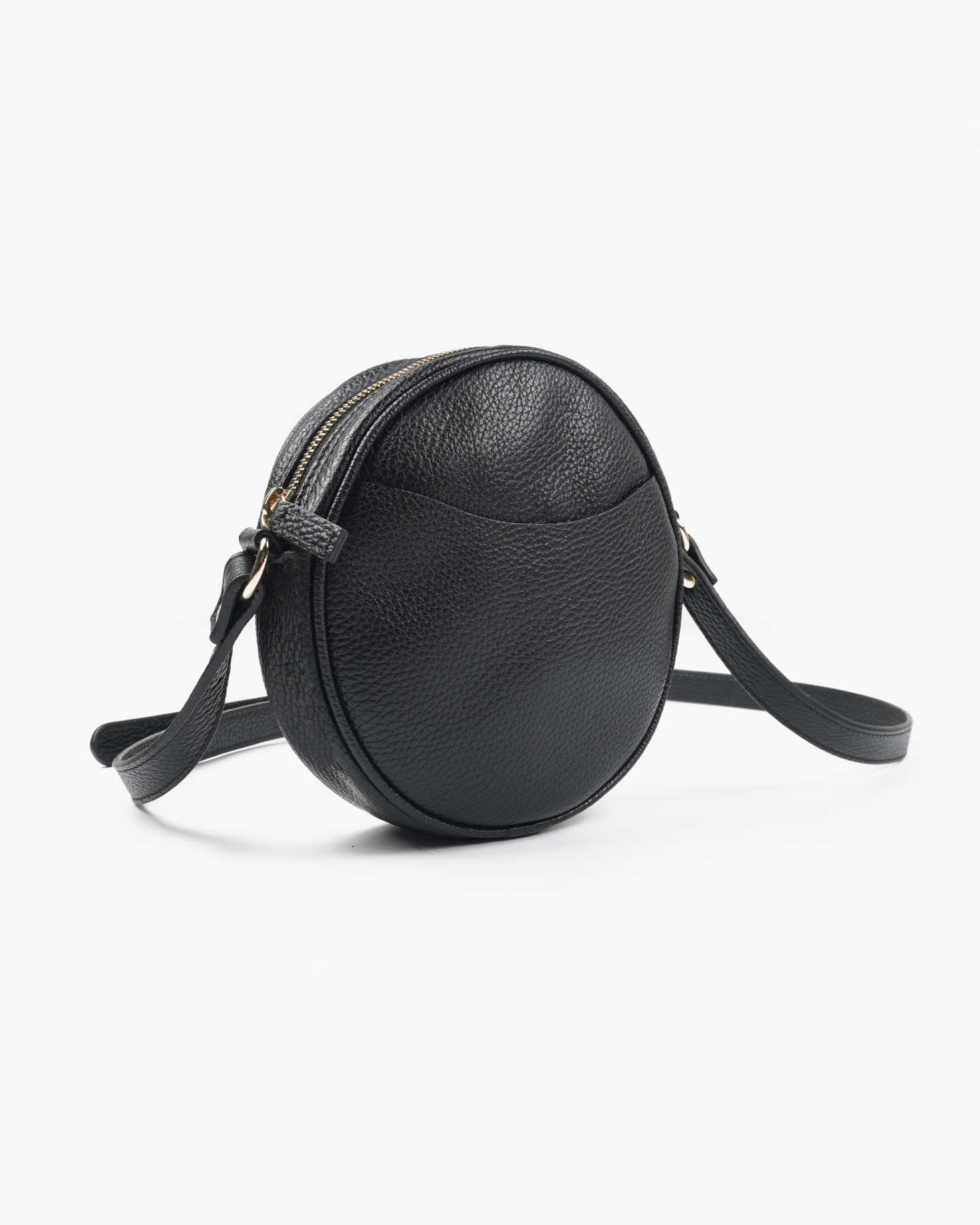 Italian Leather Circle Crossbody Bag - Black - 4 - Thumbnail