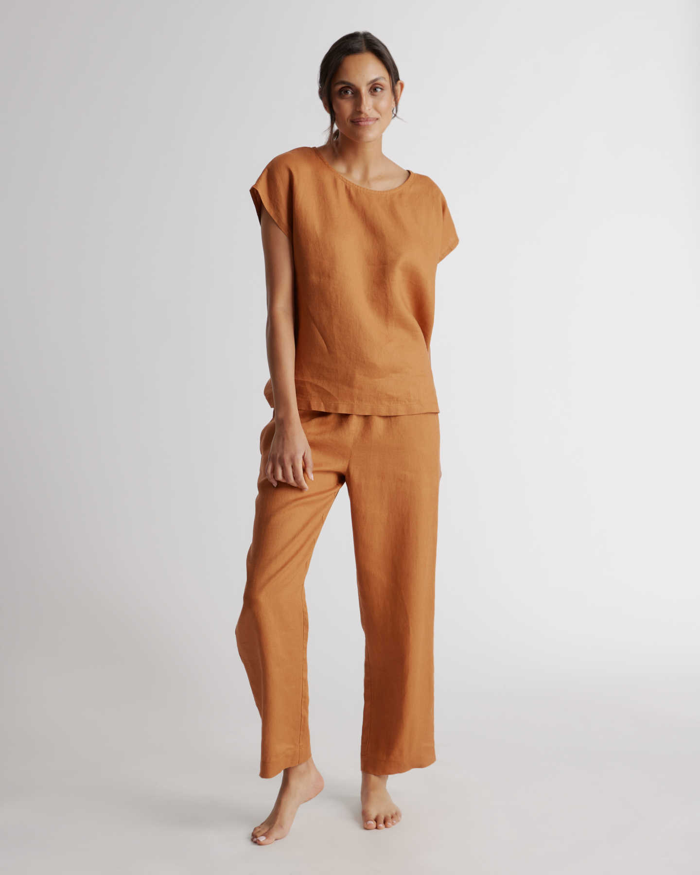 100% European Linen Pajama Set - Terracotta - 1