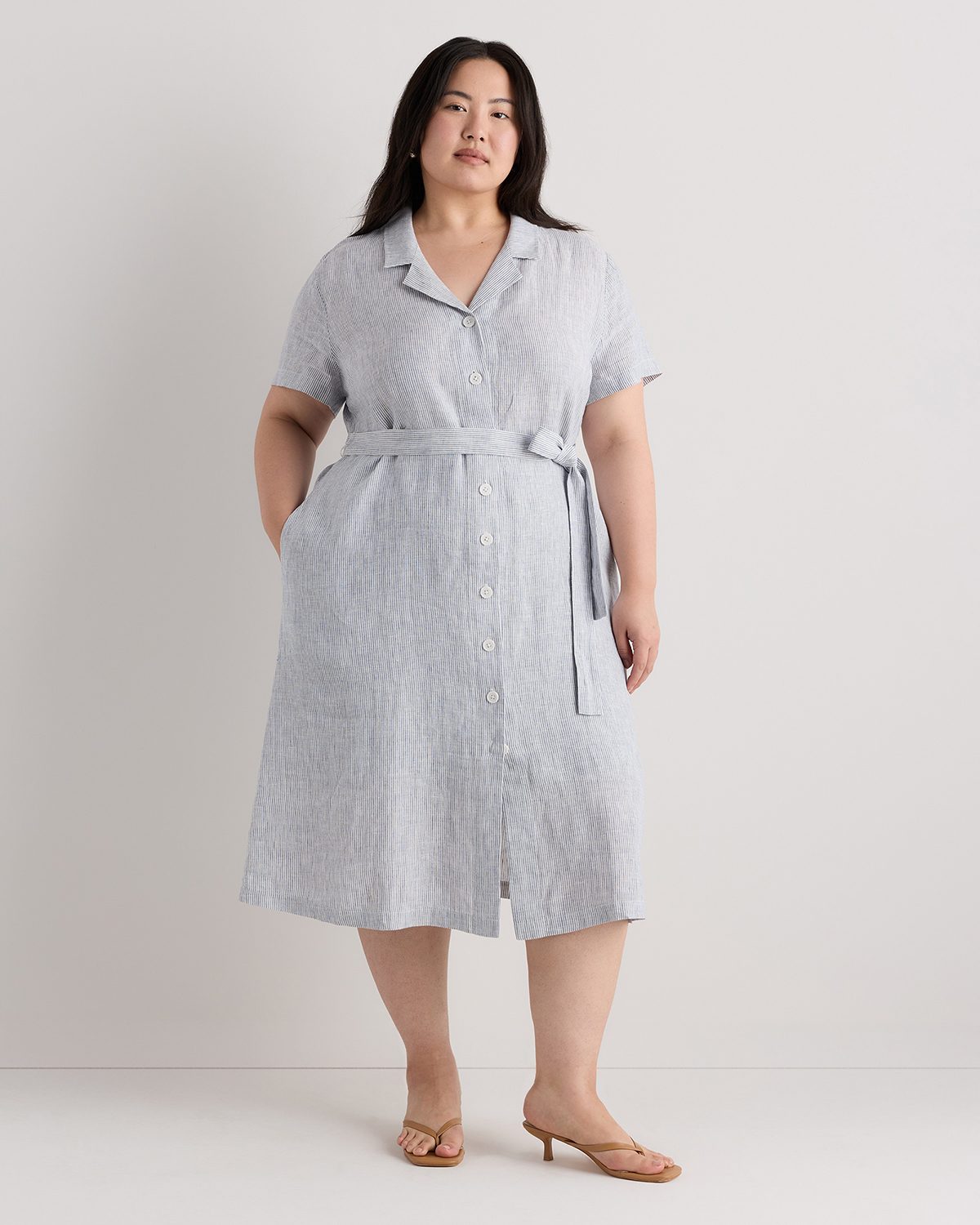 Extended Sizes 100% European Linen Button Front Dress - Plus Size