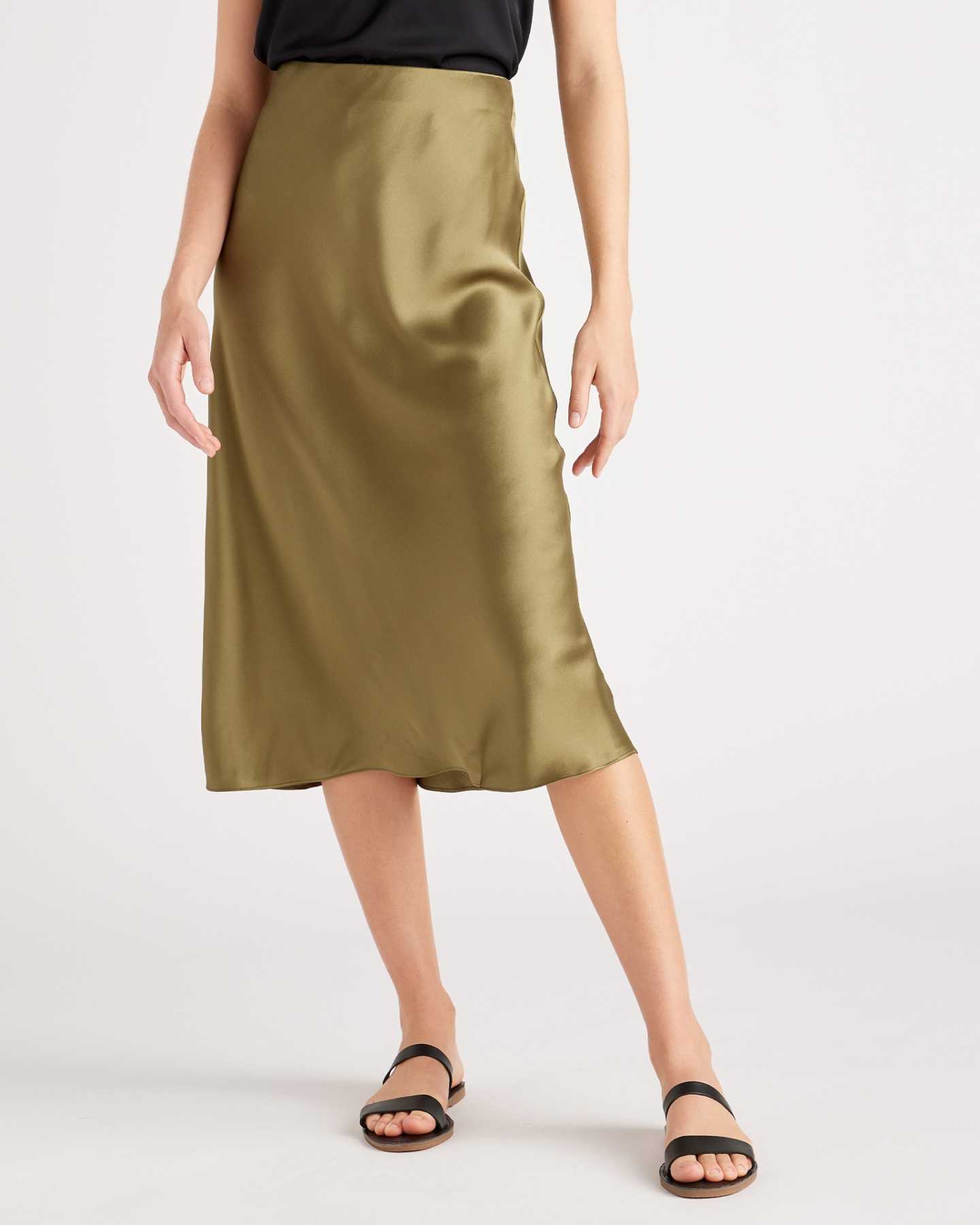 Washable Silk Skirt - Military Olive - 3