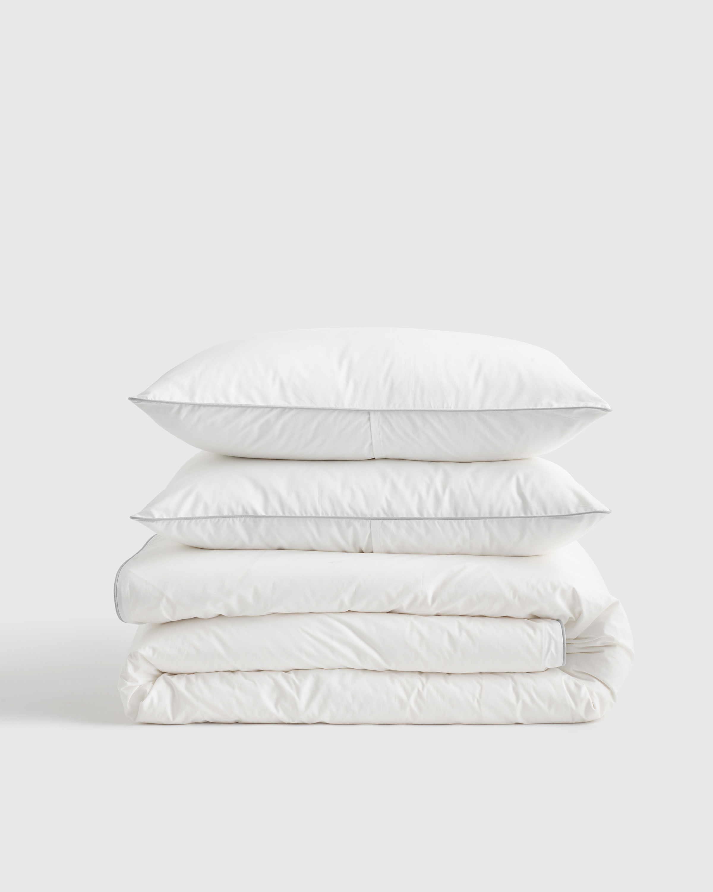 Quince Classic Organic Percale Piped Duvet Cover Set In White