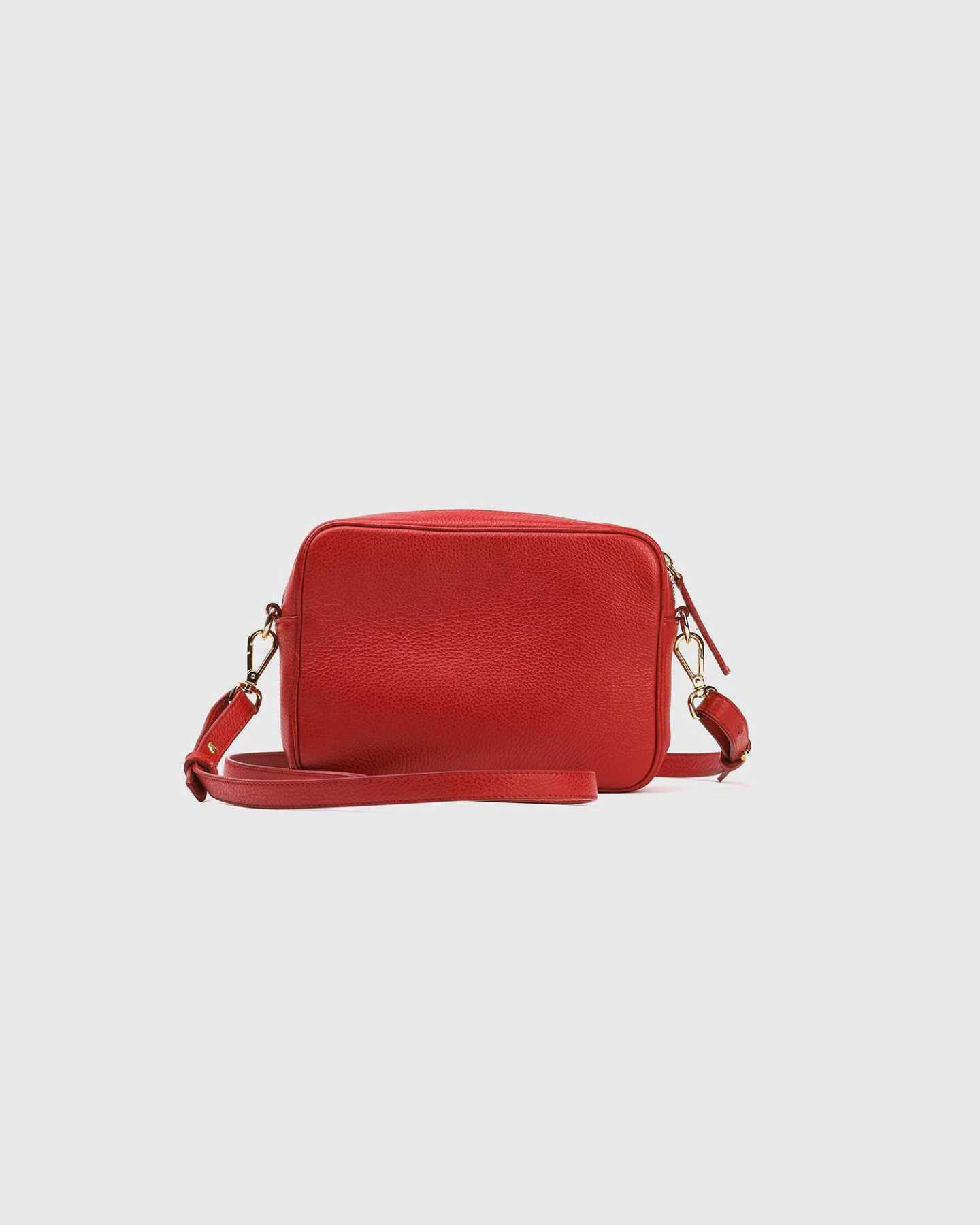 Italian Leather Crossbody Bag - Red Pebbled - 5