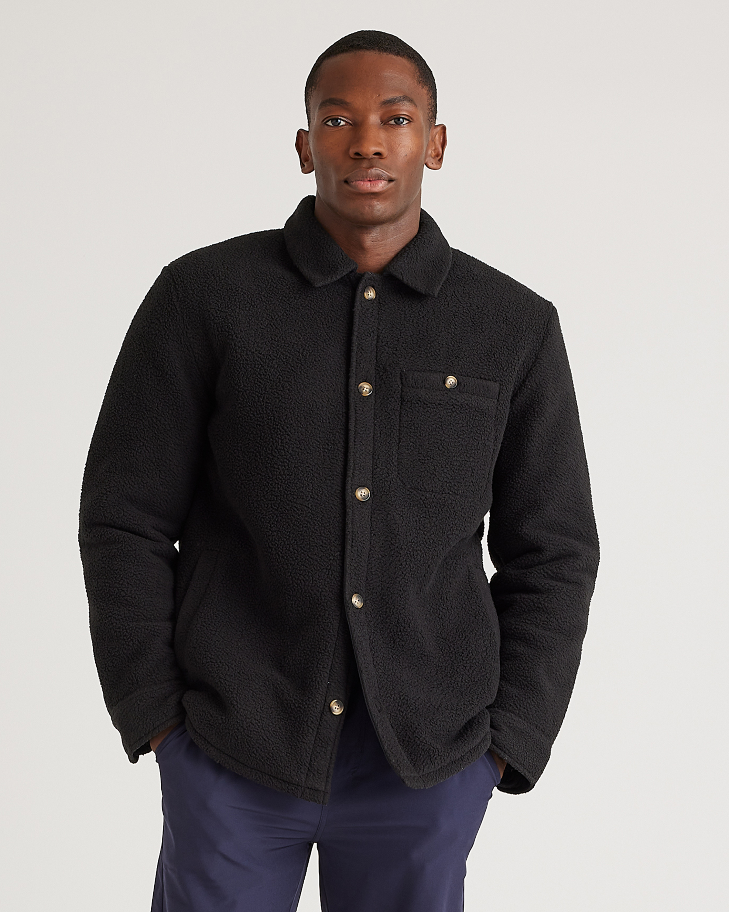 Shop Quince Men's Sherpa Shirt Jacket In Black