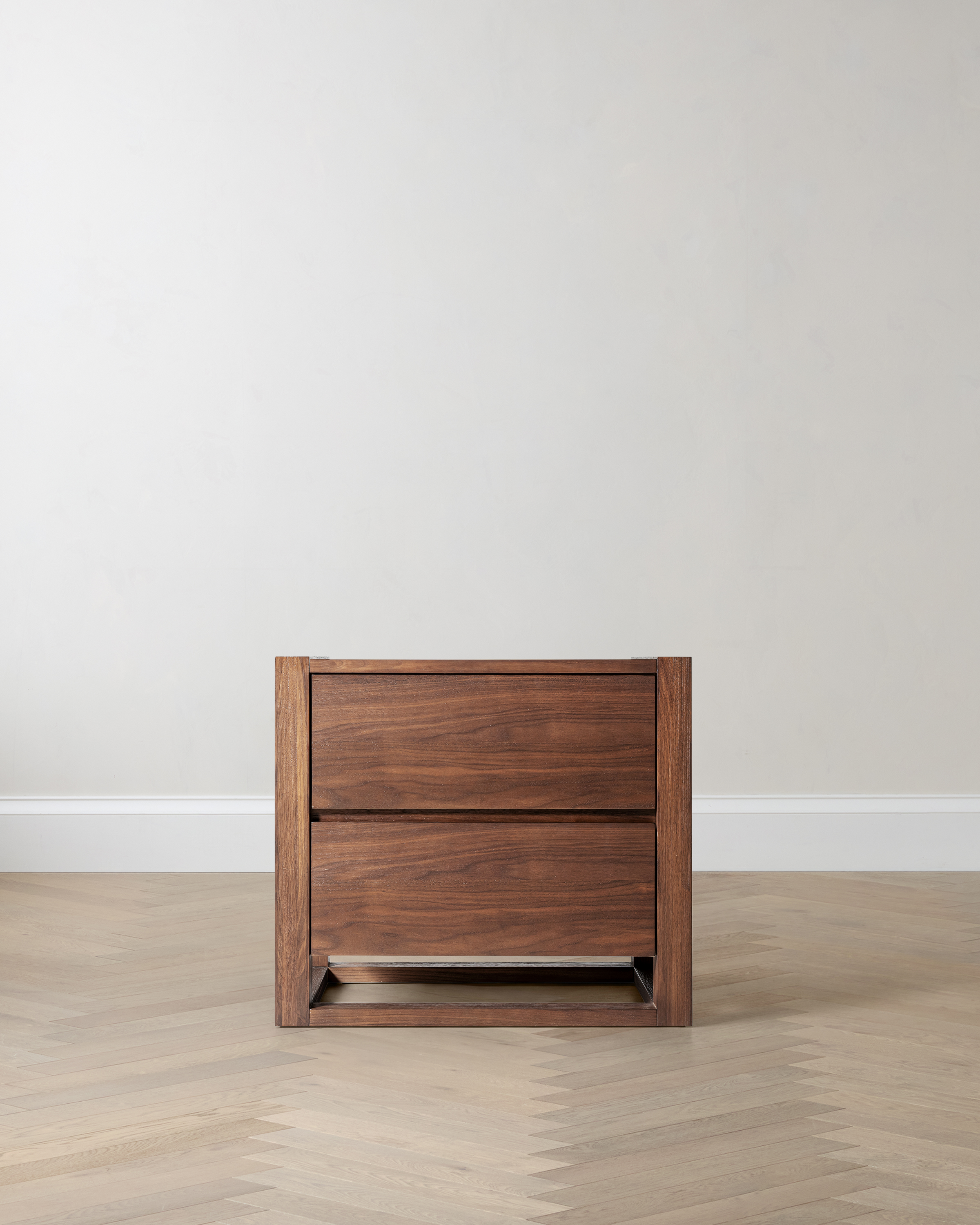 Solid Wood Frame Nightstand - Walnut Brown