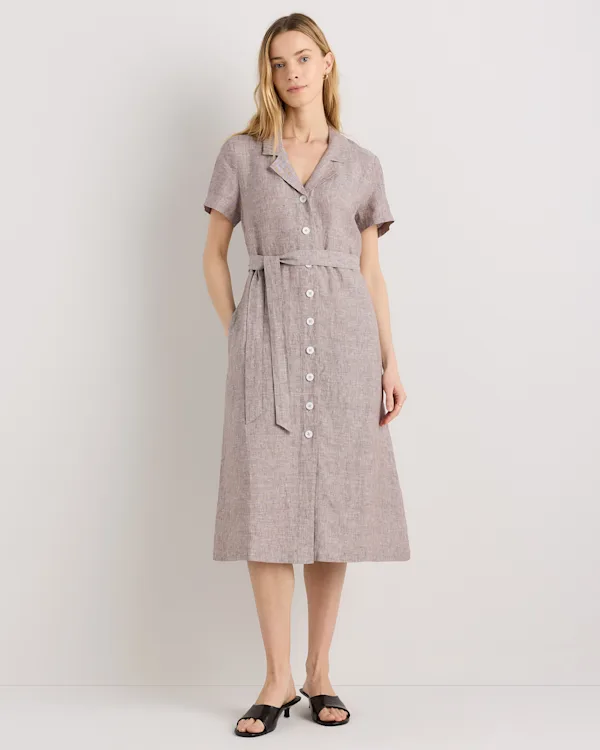 100% European Linen Button Front Dress
