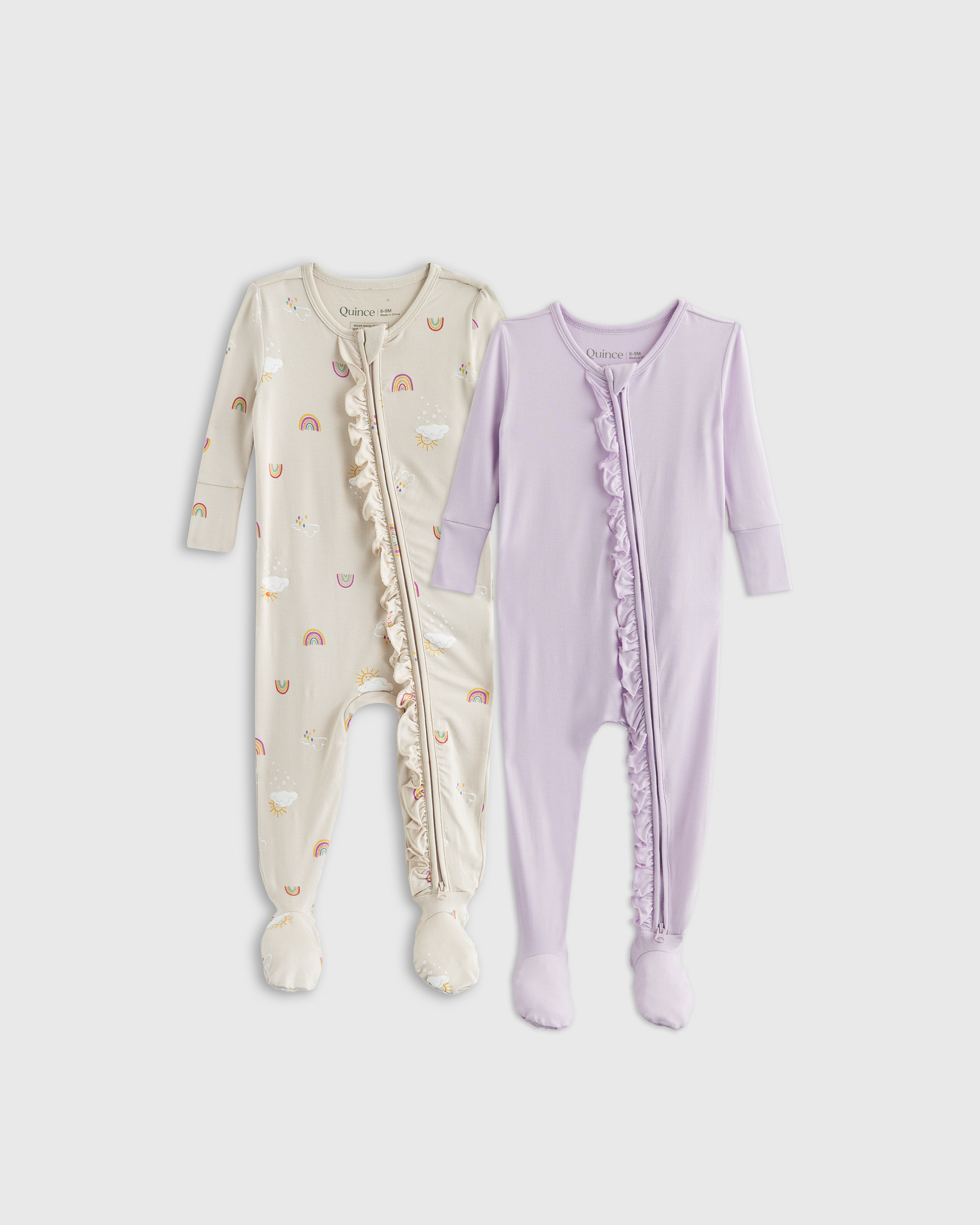 Shop Quince Bamboo Ruffle Tight Fit Footie Pajamas 2-pack In Rainbows