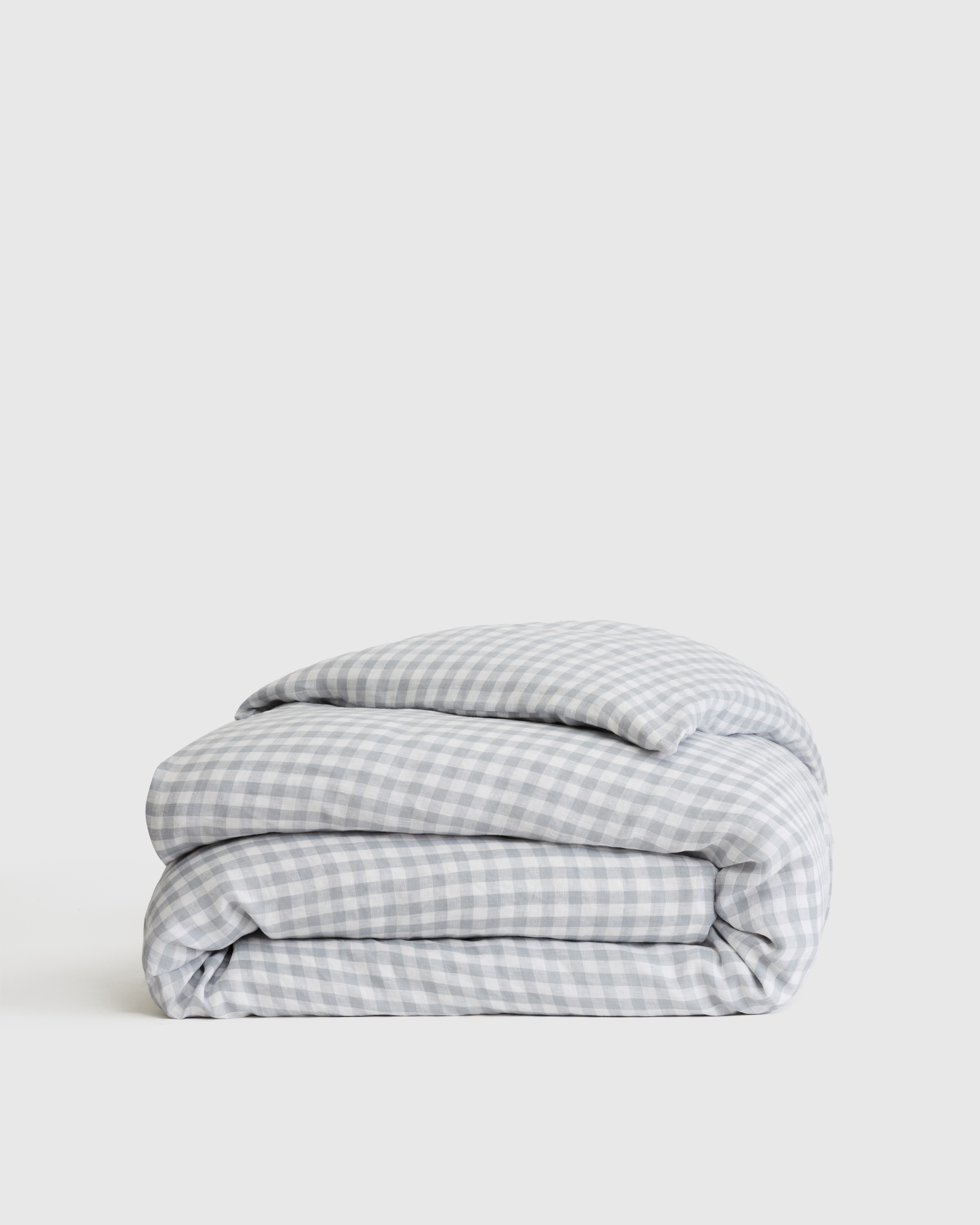 European Linen Gingham Duvet Cover in Blue Fog