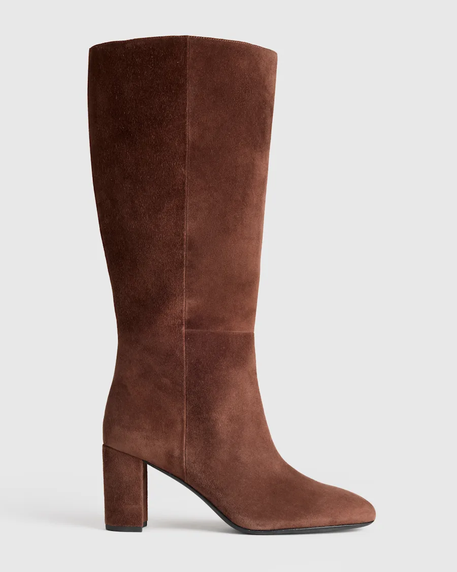 W--282-BLK Italian Suede Slouchy Block Heel Boots Espresso Brown 1379 CROPPED