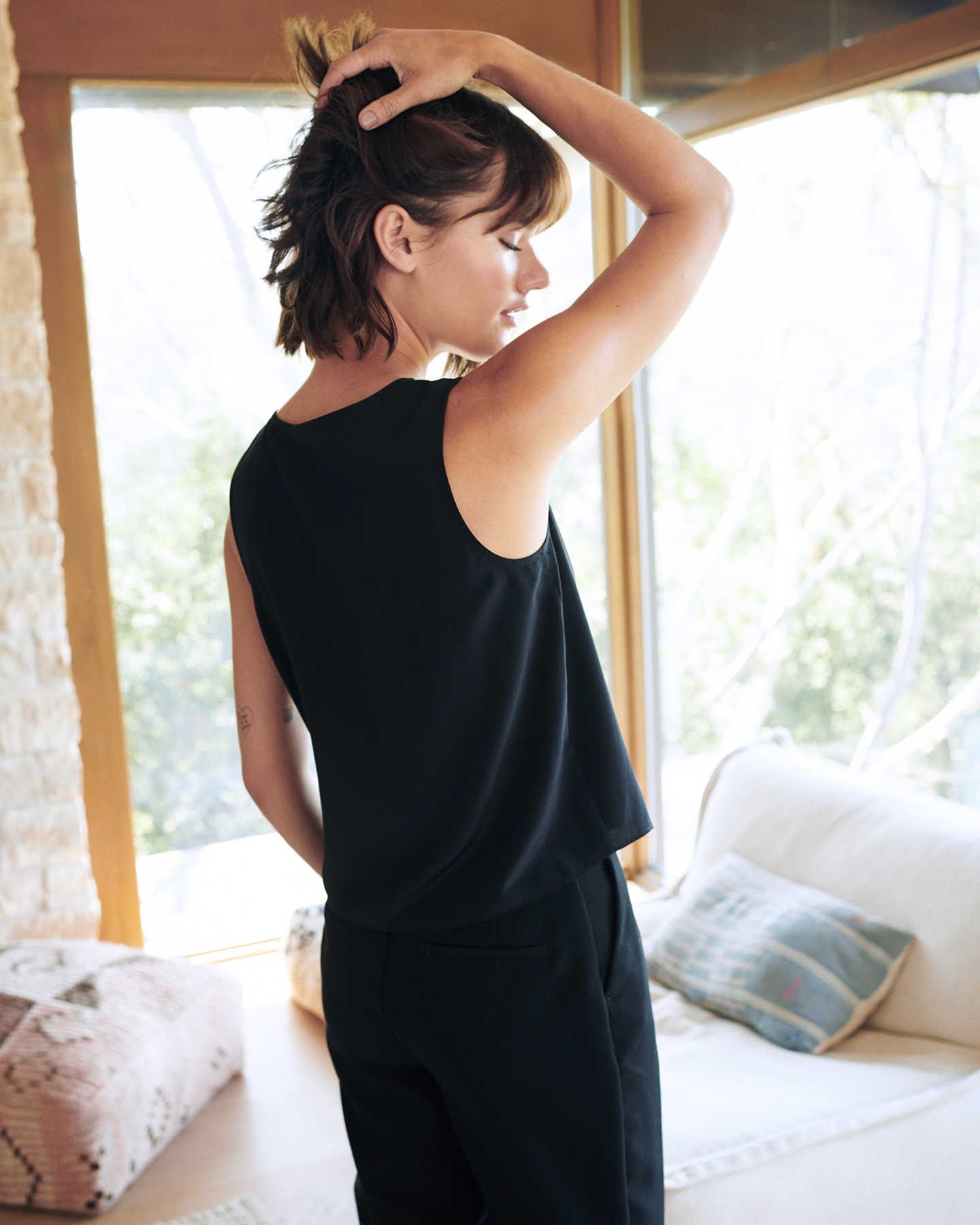 Washable Stretch Silk Tank - Black - 3 - Thumbnail