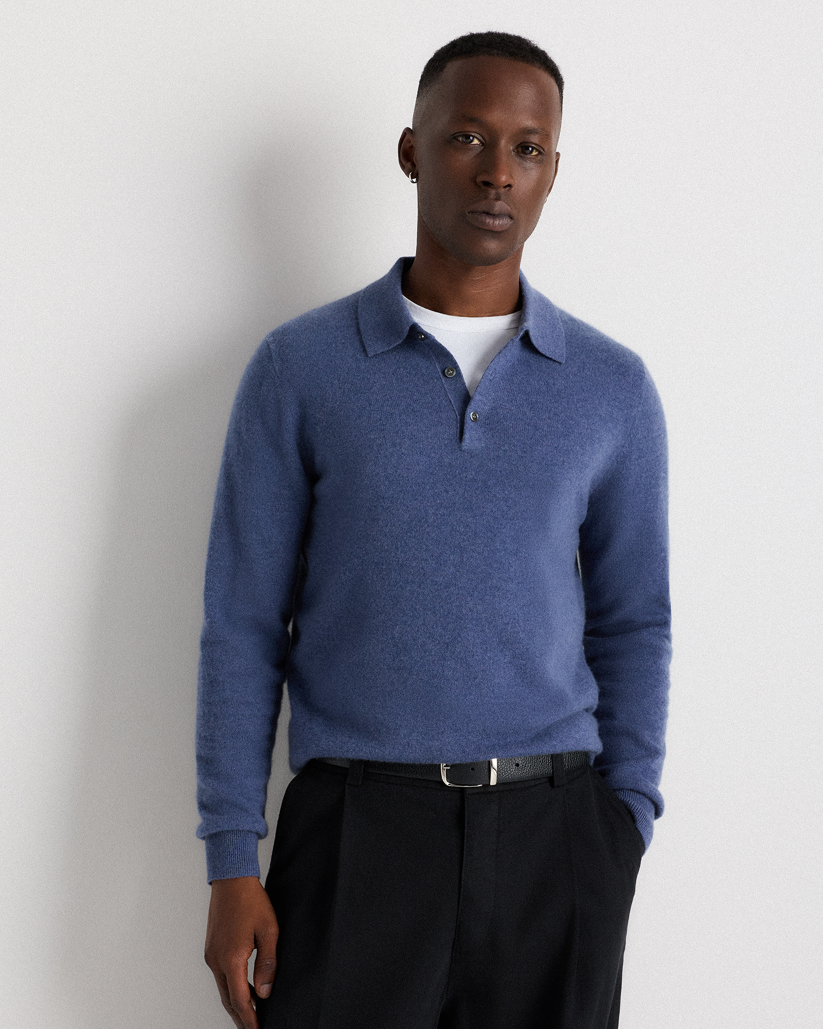 Mongolian Cashmere Polo Sweater in Oatmeal