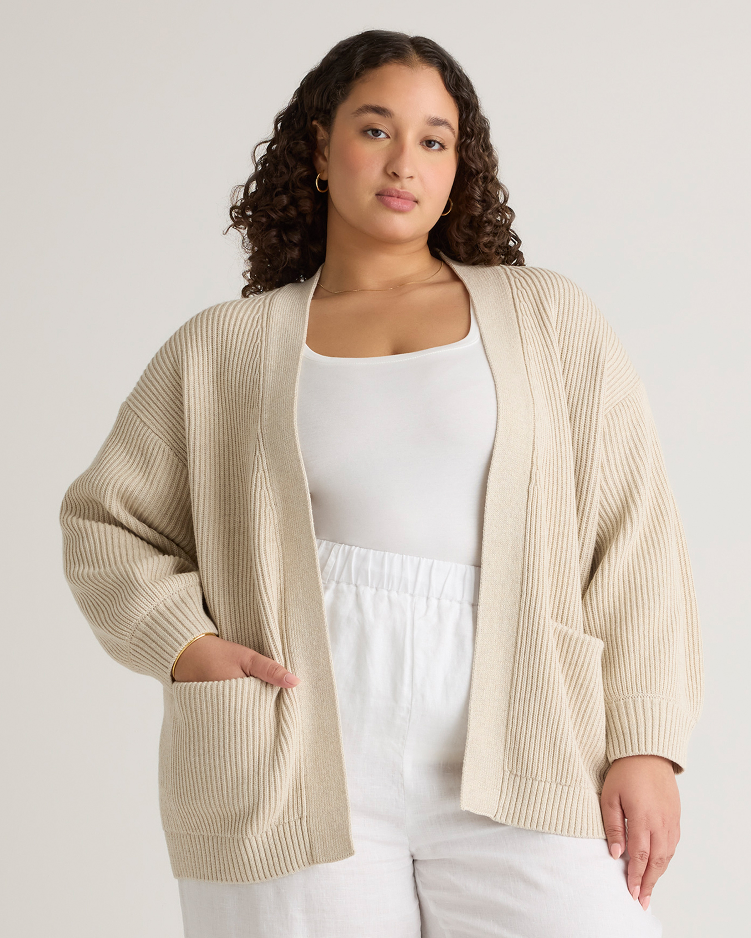 Shop Quince Women's Oversized Cardigan Sweater In Speckled Beige