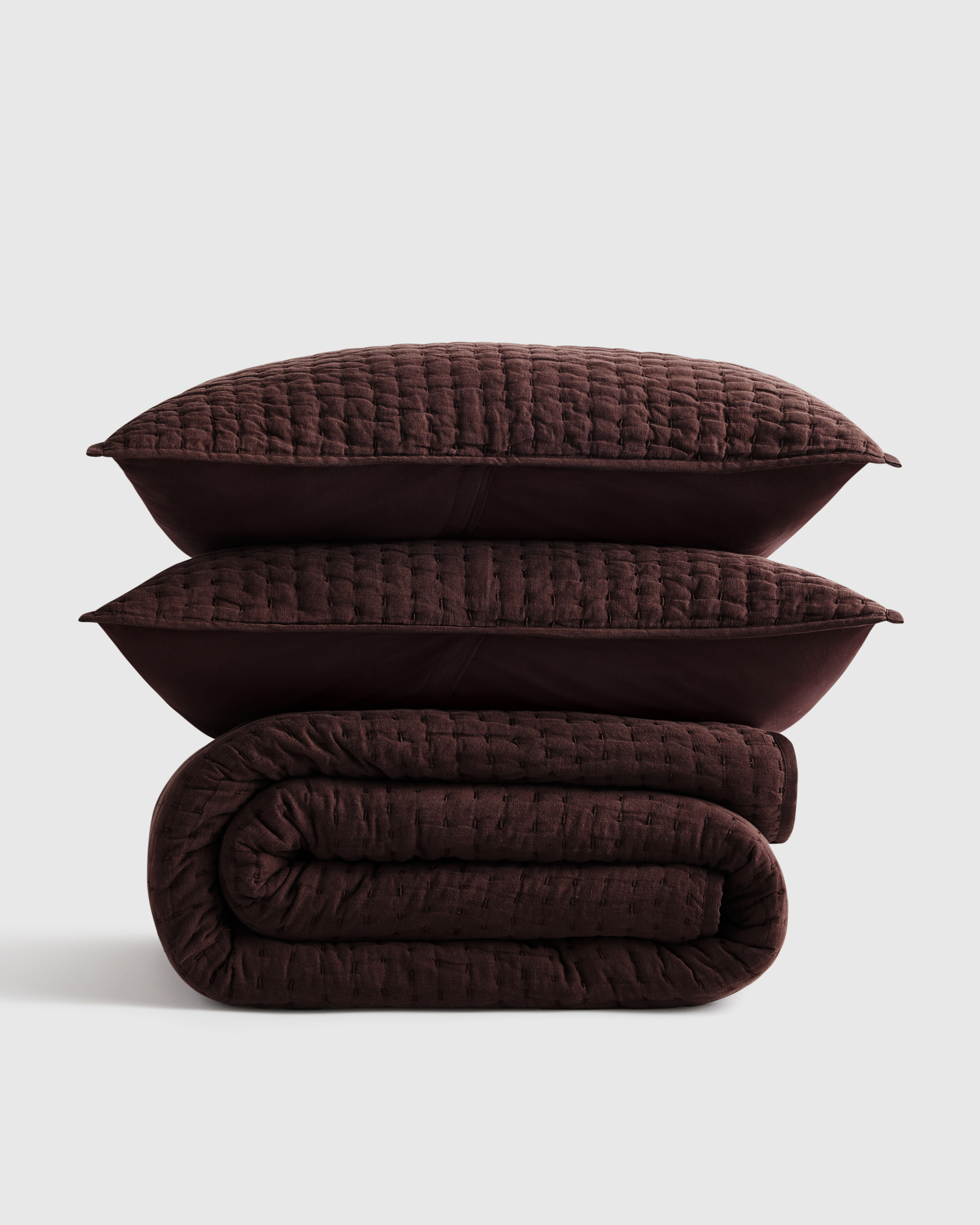 European Linen Cotton Stitch Quilt Set in Navy