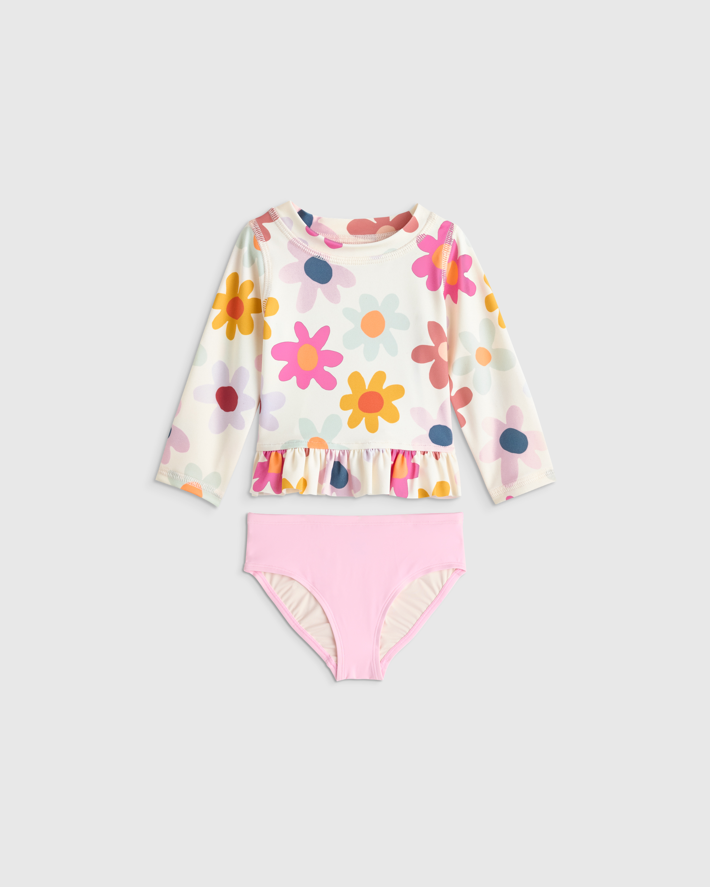 Long Sleeve Ruffle Rash Guard Two-Piece Swimsuit